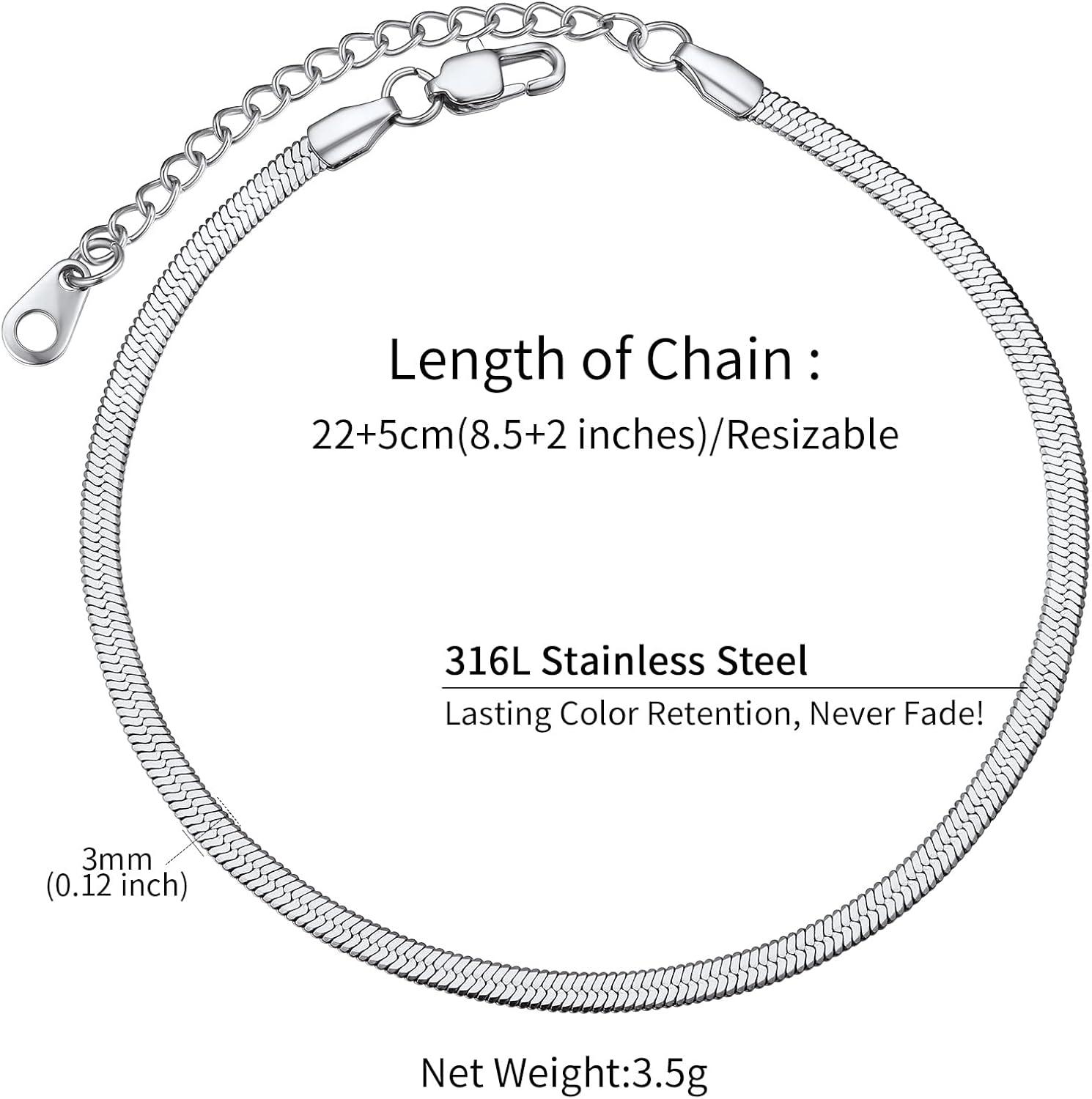imageChainsHouse Ankle Bracelets for Women Stainless Steel Chain Anklets Waterproof Women Summer Beach Jewelry Gift Come with Box09 3mmHerringboneSteel