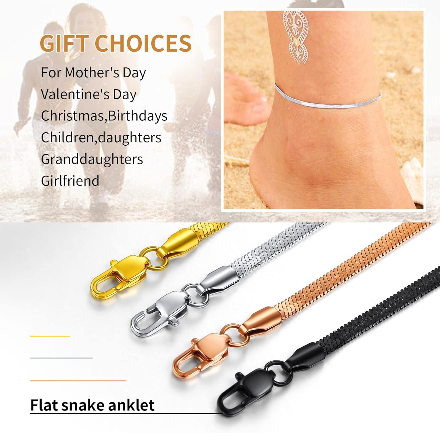 imageChainsHouse Ankle Bracelets for Women Stainless Steel Chain Anklets Waterproof Women Summer Beach Jewelry Gift Come with Box09 3mmHerringboneSteel
