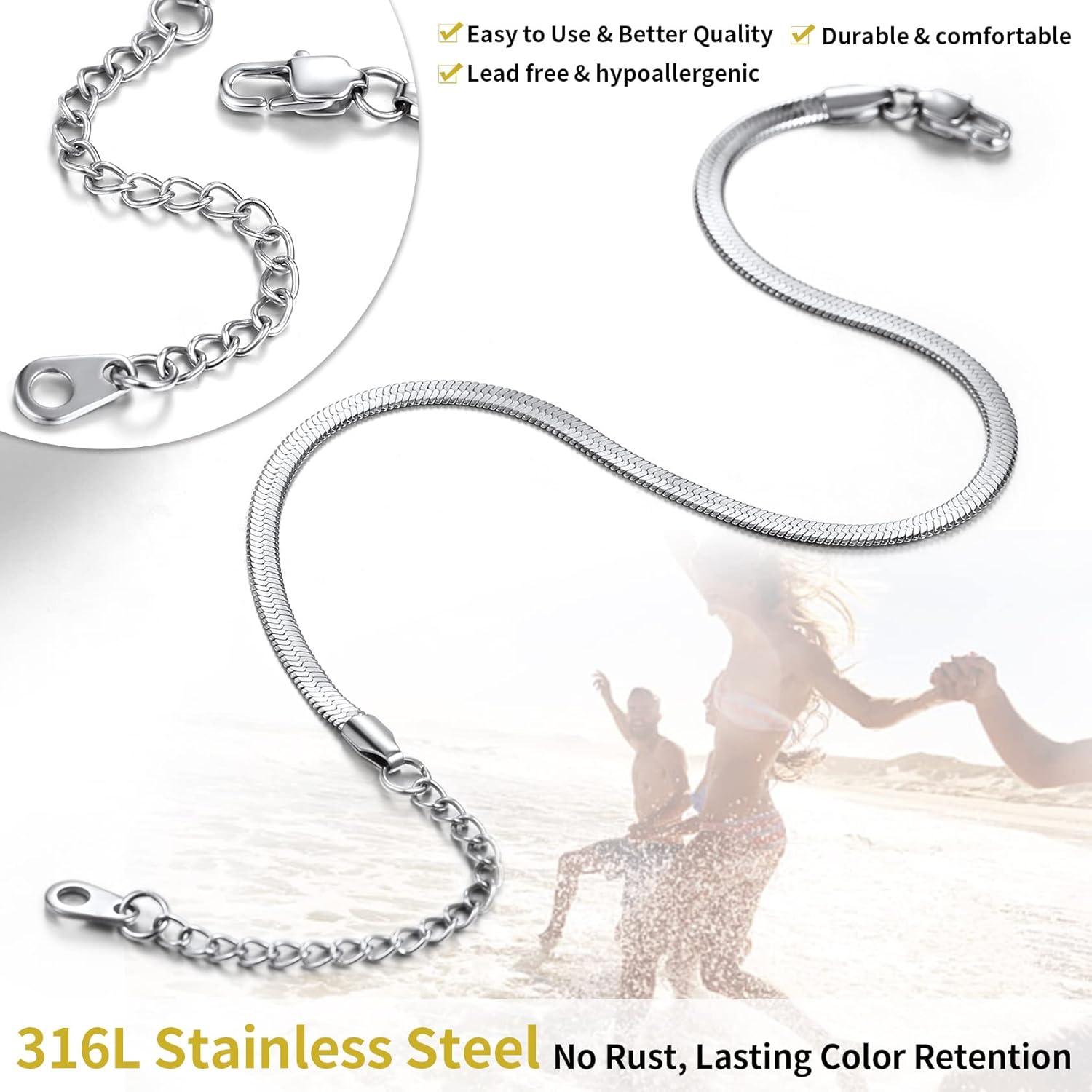 imageChainsHouse Ankle Bracelets for Women Stainless Steel Chain Anklets Waterproof Women Summer Beach Jewelry Gift Come with Box09 3mmHerringboneSteel