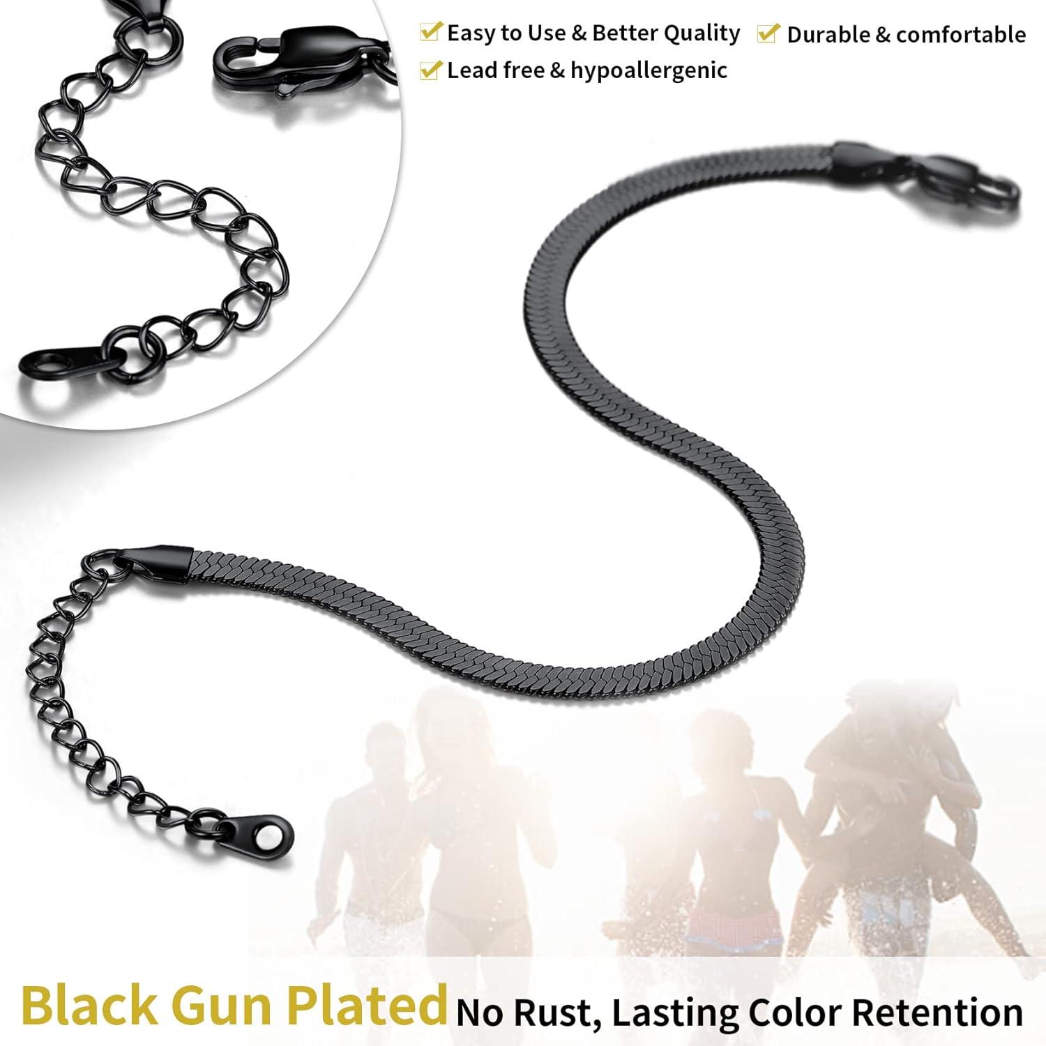 imageChainsHouse Ankle Bracelets for Women Stainless Steel Chain Anklets Waterproof Women Summer Beach Jewelry Gift Come with Box10 5mmHerringboneBlack