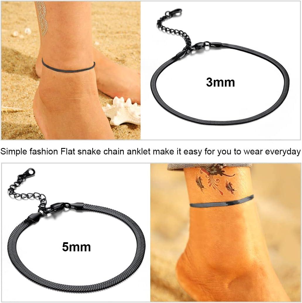 imageChainsHouse Ankle Bracelets for Women Stainless Steel Chain Anklets Waterproof Women Summer Beach Jewelry Gift Come with Box10 5mmHerringboneBlack