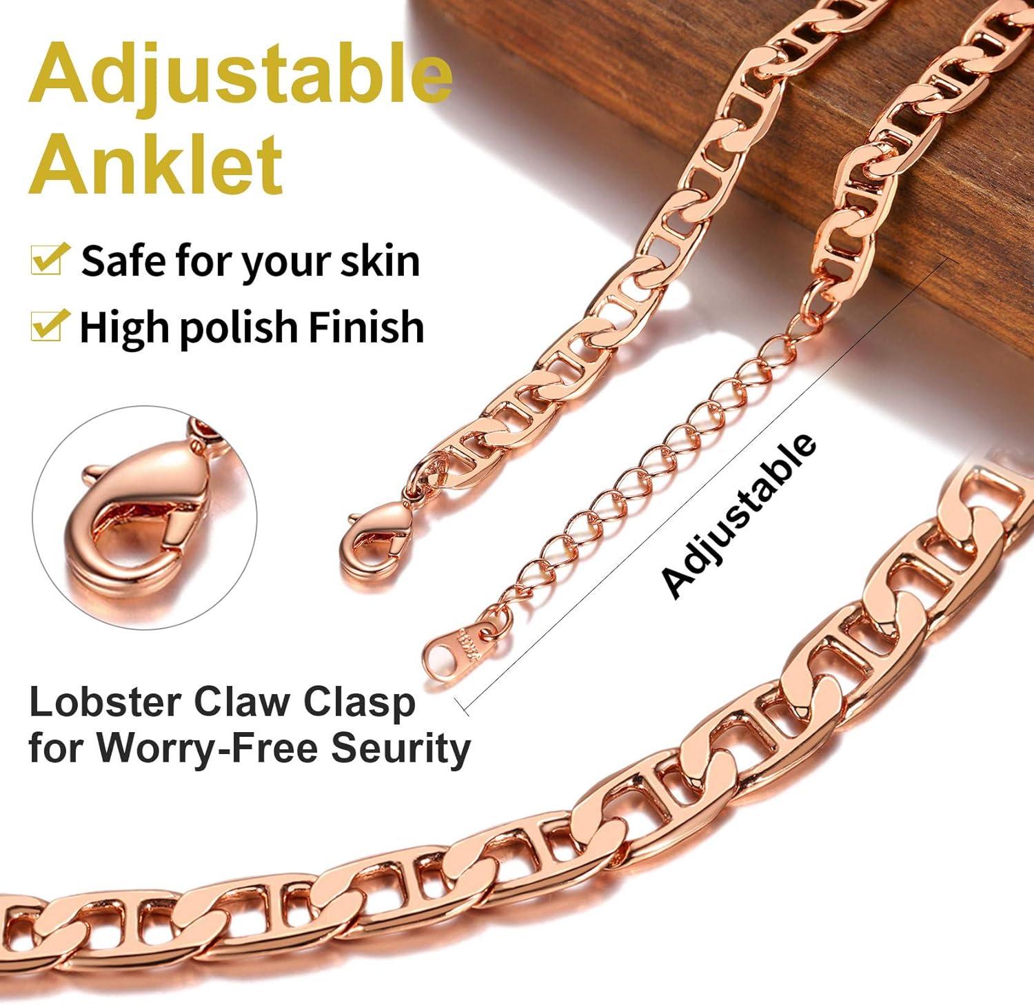 imageChainsHouse Ankle Bracelets for Women Stainless Steel Chain Anklets Waterproof Women Summer Beach Jewelry Gift Come with Box11 6mmFlat MarinaRose Gold