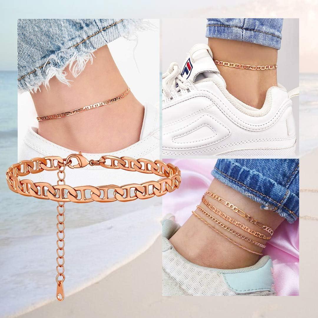 imageChainsHouse Ankle Bracelets for Women Stainless Steel Chain Anklets Waterproof Women Summer Beach Jewelry Gift Come with Box11 6mmFlat MarinaRose Gold