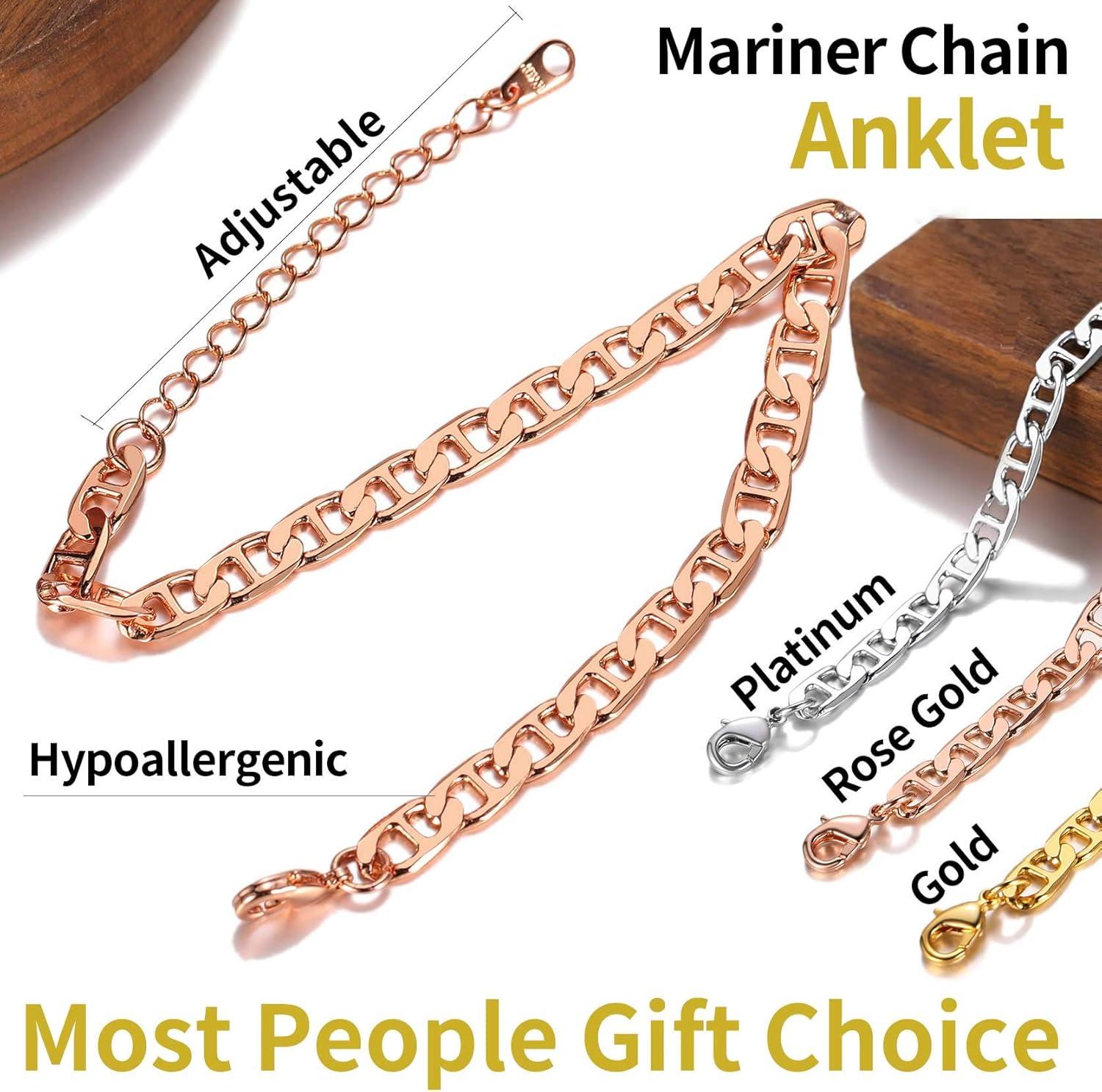 imageChainsHouse Ankle Bracelets for Women Stainless Steel Chain Anklets Waterproof Women Summer Beach Jewelry Gift Come with Box11 6mmFlat MarinaRose Gold