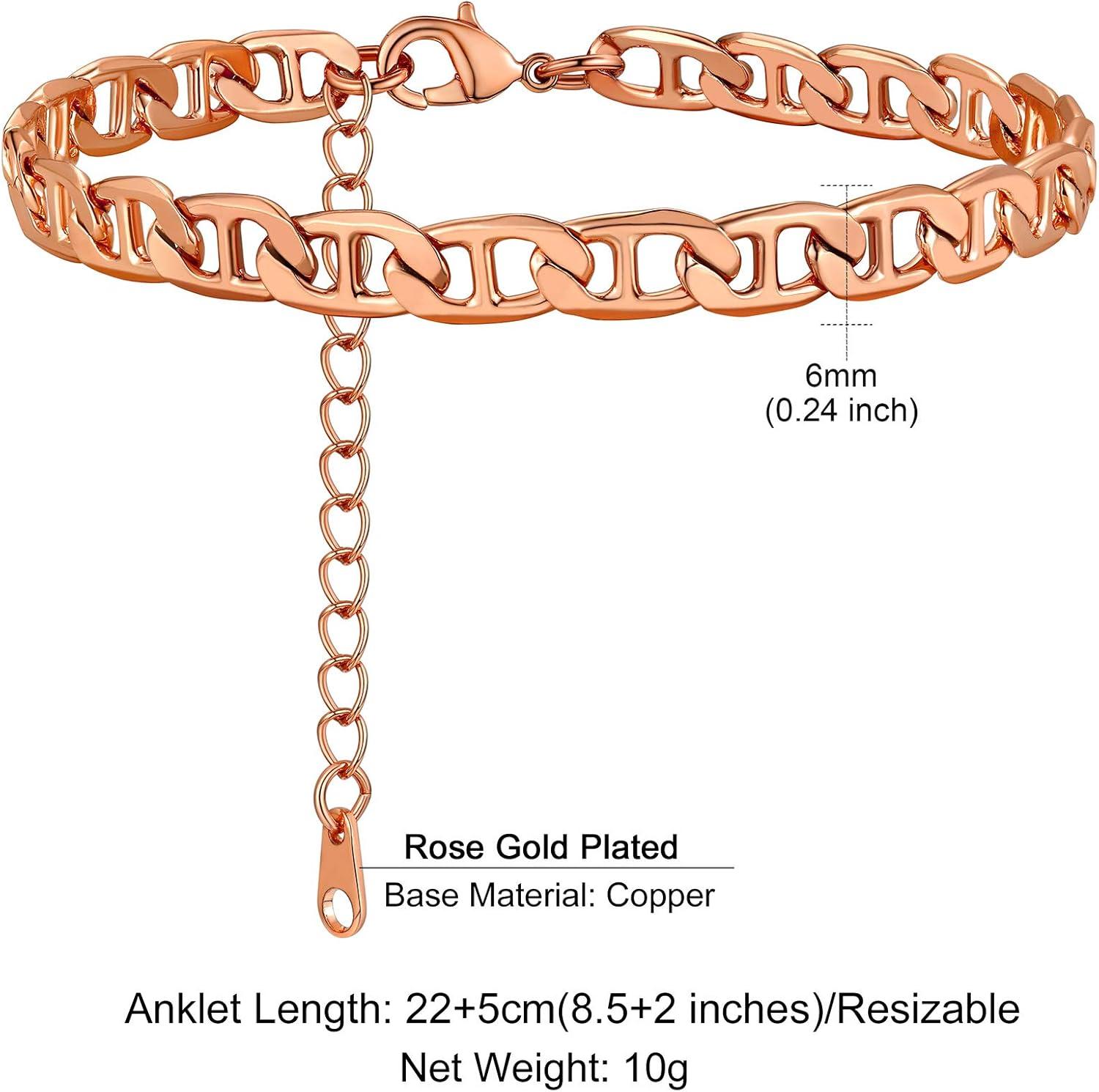 imageChainsHouse Ankle Bracelets for Women Stainless Steel Chain Anklets Waterproof Women Summer Beach Jewelry Gift Come with Box11 6mmFlat MarinaRose Gold
