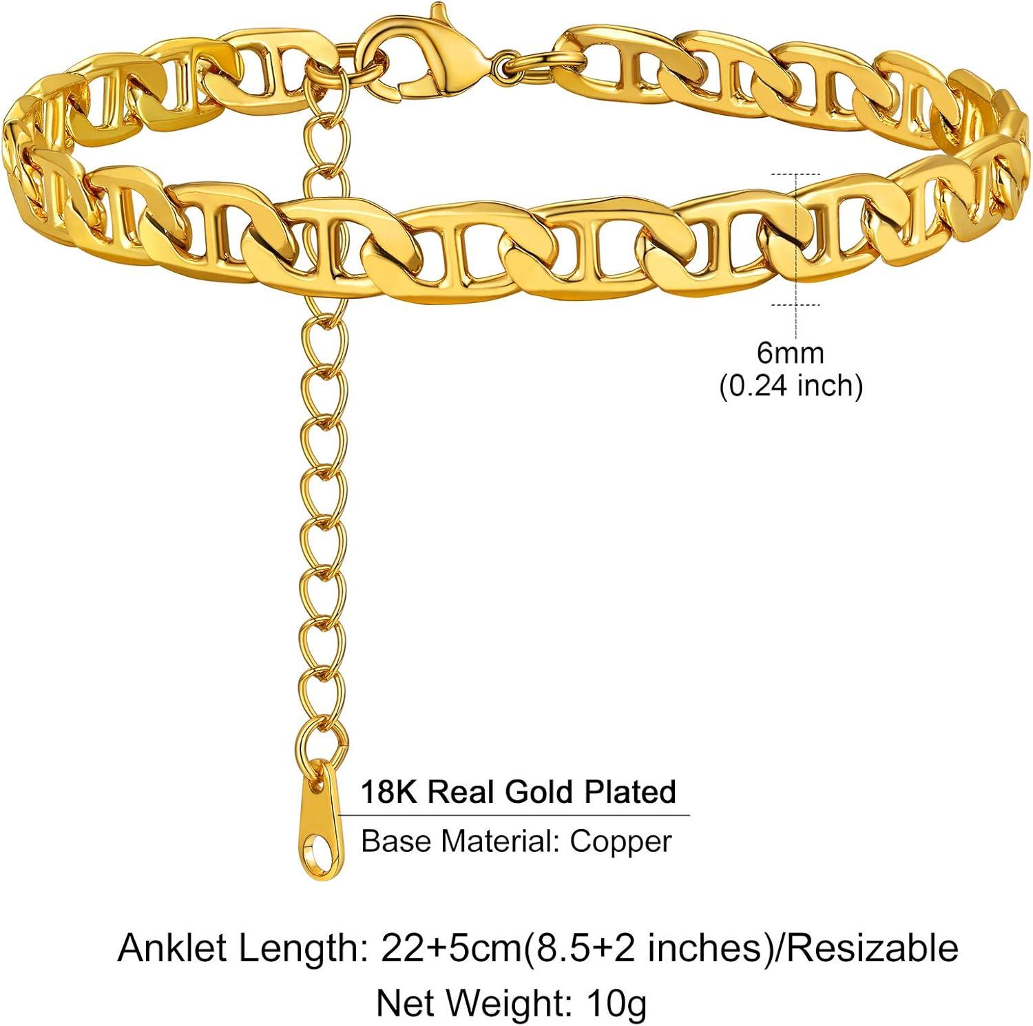imageChainsHouse Ankle Bracelets for Women Stainless Steel Chain Anklets Waterproof Women Summer Beach Jewelry Gift Come with BoxA flat marina gold