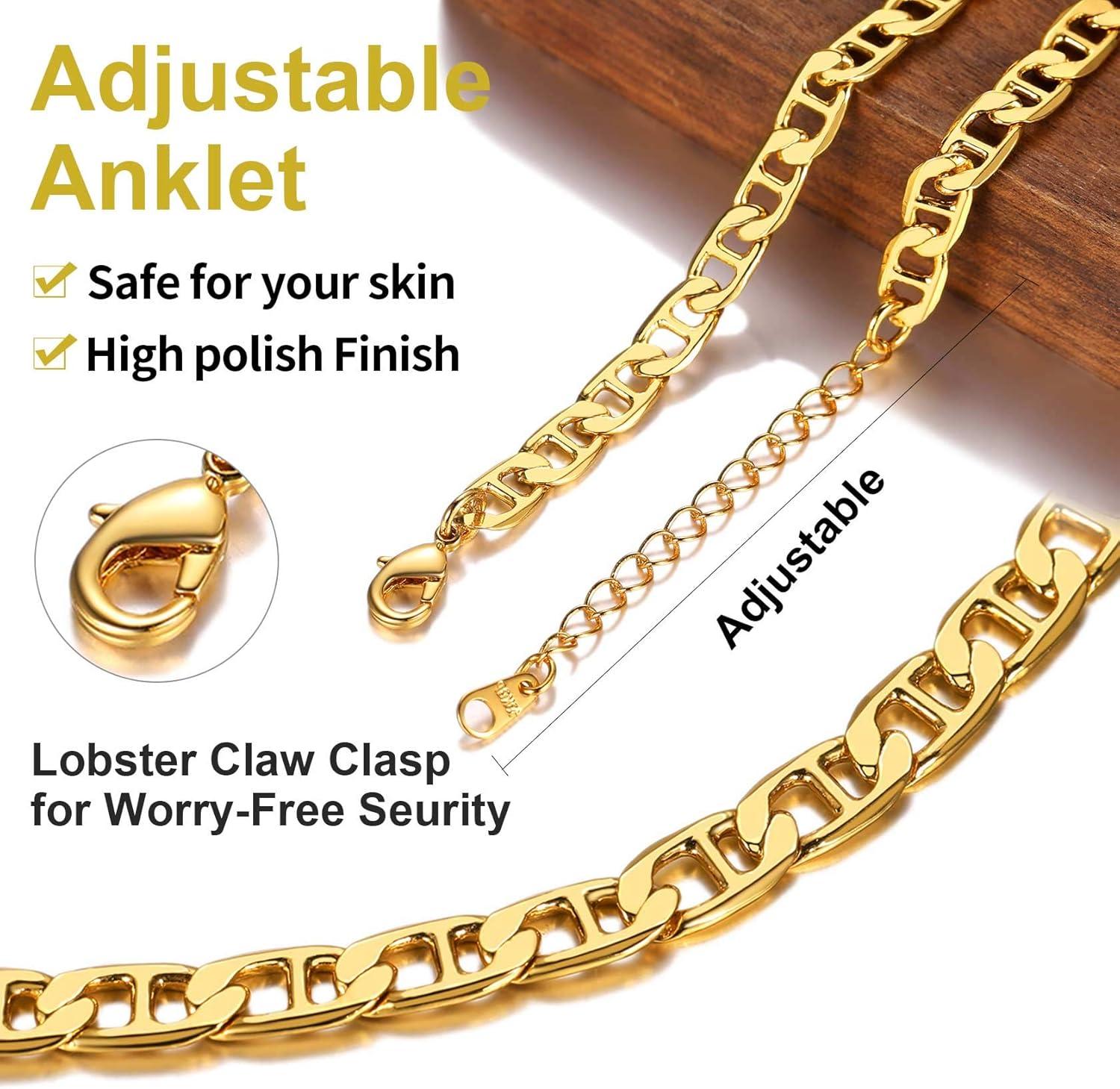 imageChainsHouse Ankle Bracelets for Women Stainless Steel Chain Anklets Waterproof Women Summer Beach Jewelry Gift Come with BoxA flat marina gold