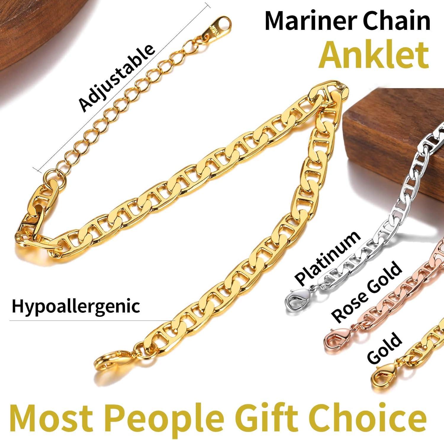 imageChainsHouse Ankle Bracelets for Women Stainless Steel Chain Anklets Waterproof Women Summer Beach Jewelry Gift Come with BoxA flat marina gold