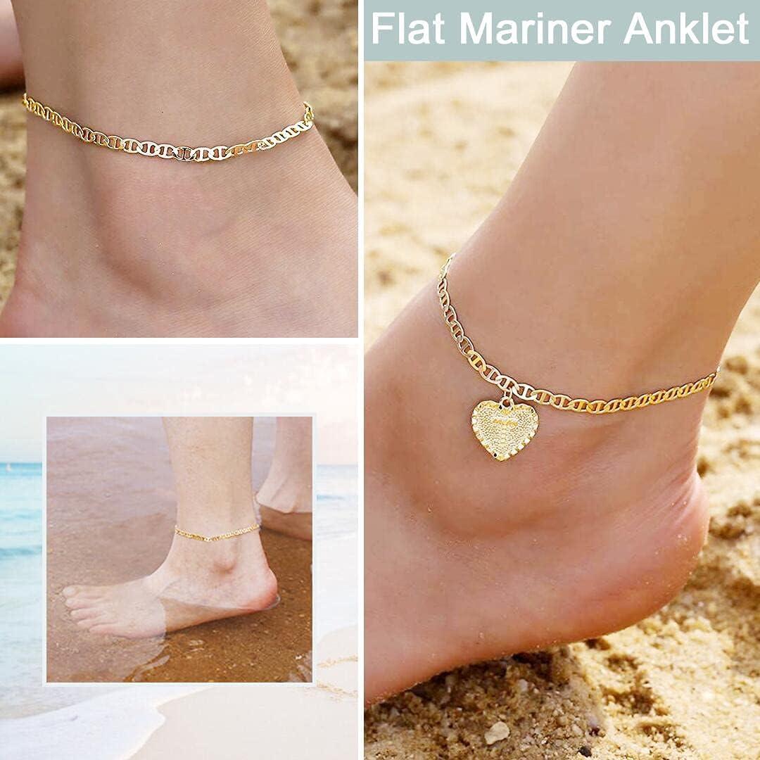 imageChainsHouse Ankle Bracelets for Women Stainless Steel Chain Anklets Waterproof Women Summer Beach Jewelry Gift Come with BoxA flat marina gold