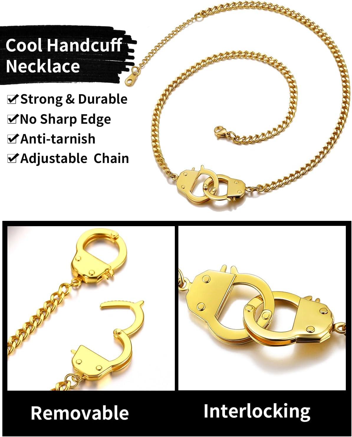 imageChainsHouse Handcuff Necklace Mens Stainless Steel Padlock Pendant 18K Gold PlatedBlack Cuban Chain Interlocking 18inch Mens Biker Punk Rocker Statement Jewelry for WomenC GoldCustom