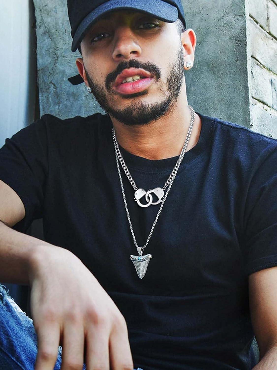 imageChainsHouse Handcuff Necklace Mens Stainless Steel Padlock Pendant 18K Gold PlatedBlack Cuban Chain Interlocking 18inch Mens Biker Punk Rocker Statement Jewelry for WomenA Steel