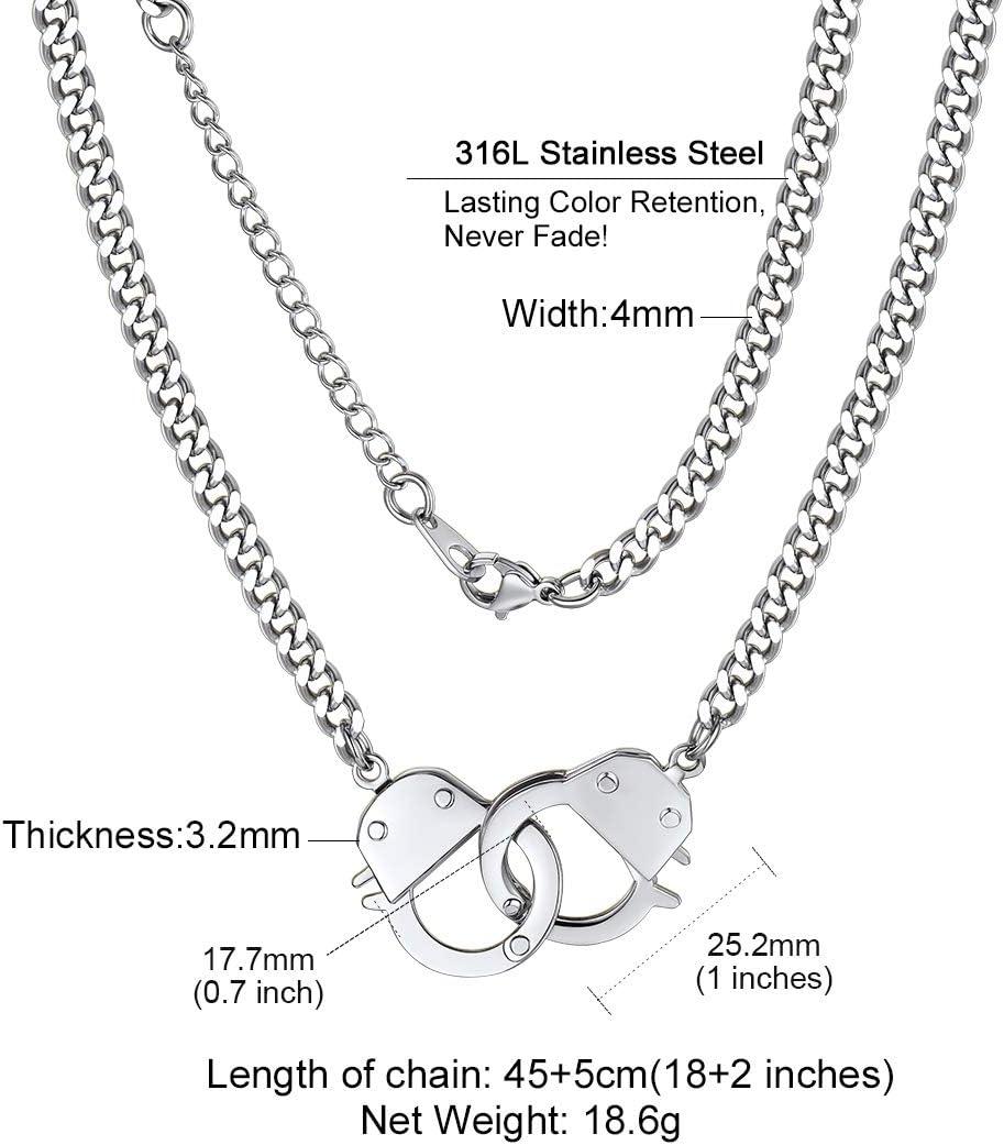 imageChainsHouse Handcuff Necklace Mens Stainless Steel Padlock Pendant 18K Gold PlatedBlack Cuban Chain Interlocking 18inch Mens Biker Punk Rocker Statement Jewelry for WomenA Steel