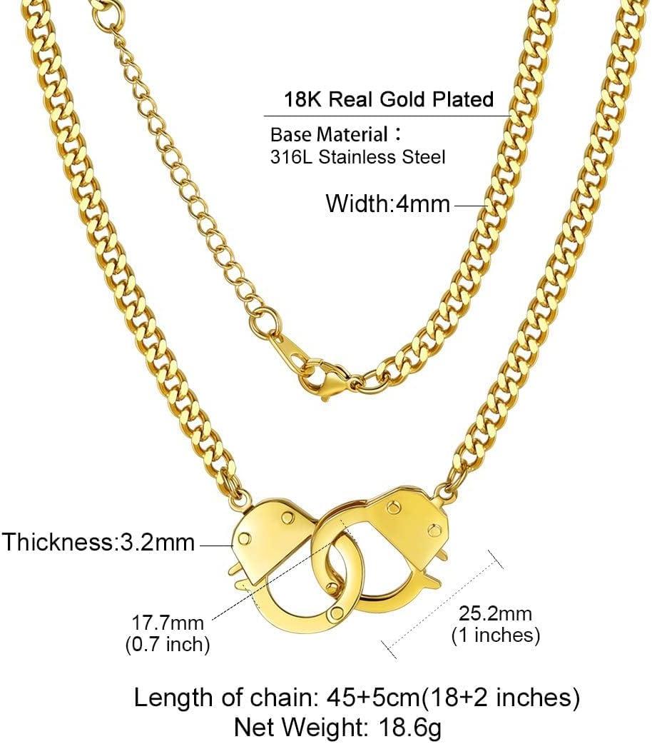 imageChainsHouse Handcuff Necklace Mens Stainless Steel Padlock Pendant 18K Gold PlatedBlack Cuban Chain Interlocking 18inch Mens Biker Punk Rocker Statement Jewelry for WomenC GoldCustom