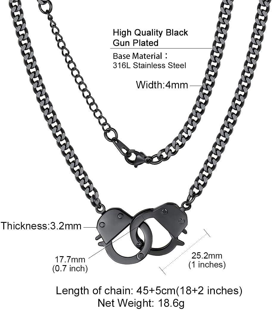 imageChainsHouse Handcuff Necklace Mens Stainless Steel Padlock Pendant 18K Gold PlatedBlack Cuban Chain Interlocking 18inch Mens Biker Punk Rocker Statement Jewelry for WomenB BlackCustom