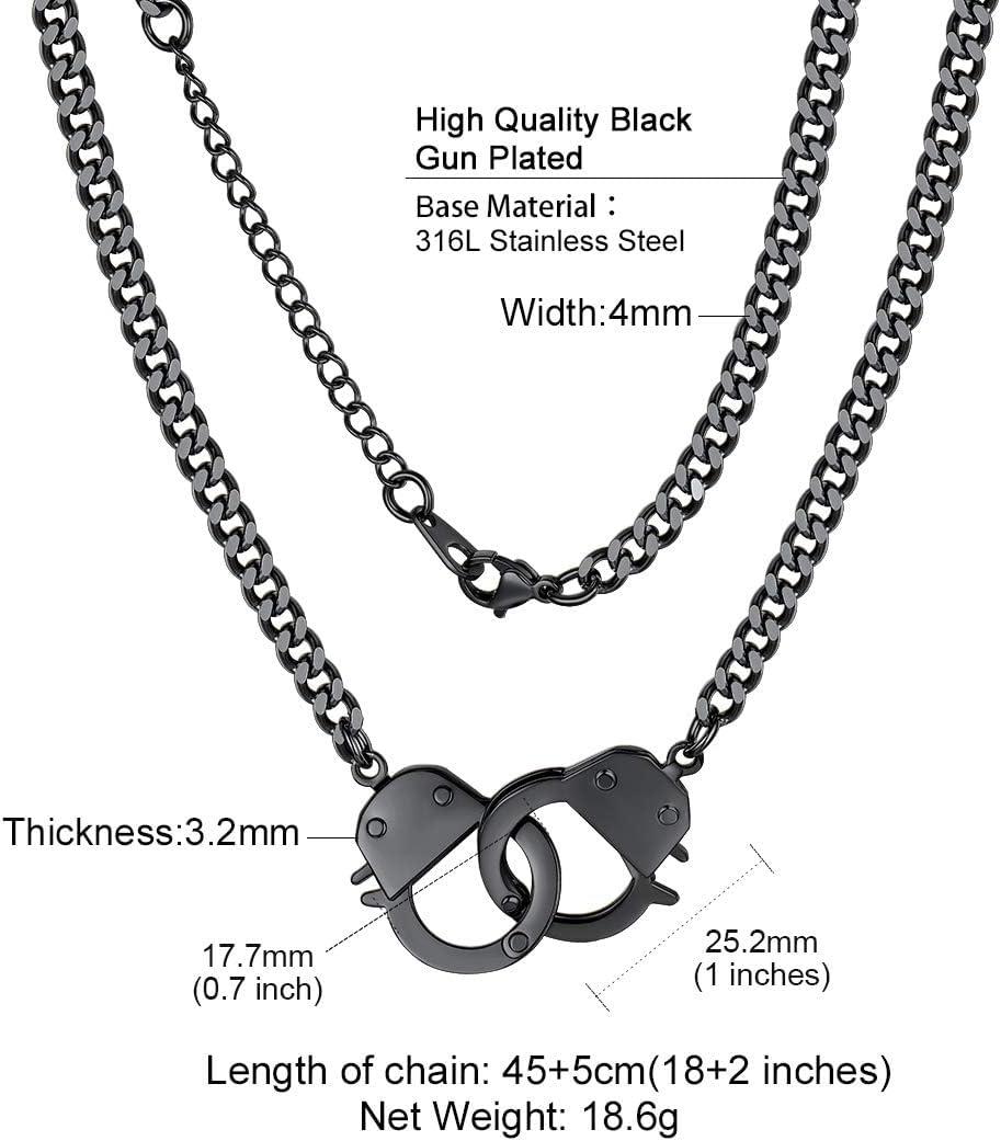 imageChainsHouse Handcuff Necklace Mens Stainless Steel Padlock Pendant 18K Gold PlatedBlack Cuban Chain Interlocking 18inch Mens Biker Punk Rocker Statement Jewelry for WomenB Black