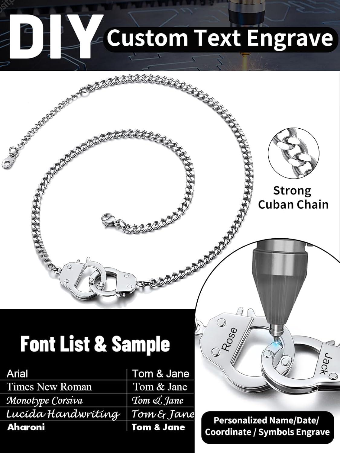 imageChainsHouse Handcuff Necklace Mens Stainless Steel Padlock Pendant 18K Gold PlatedBlack Cuban Chain Interlocking 18inch Mens Biker Punk Rocker Statement Jewelry for WomenA SteelCustom