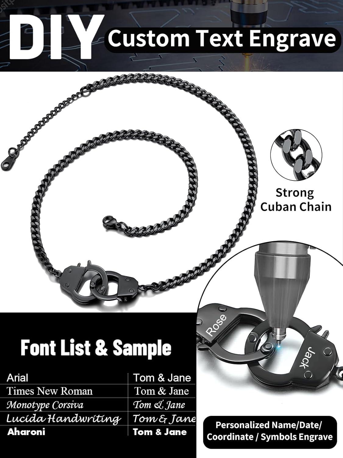 imageChainsHouse Handcuff Necklace Mens Stainless Steel Padlock Pendant 18K Gold PlatedBlack Cuban Chain Interlocking 18inch Mens Biker Punk Rocker Statement Jewelry for WomenB BlackCustom