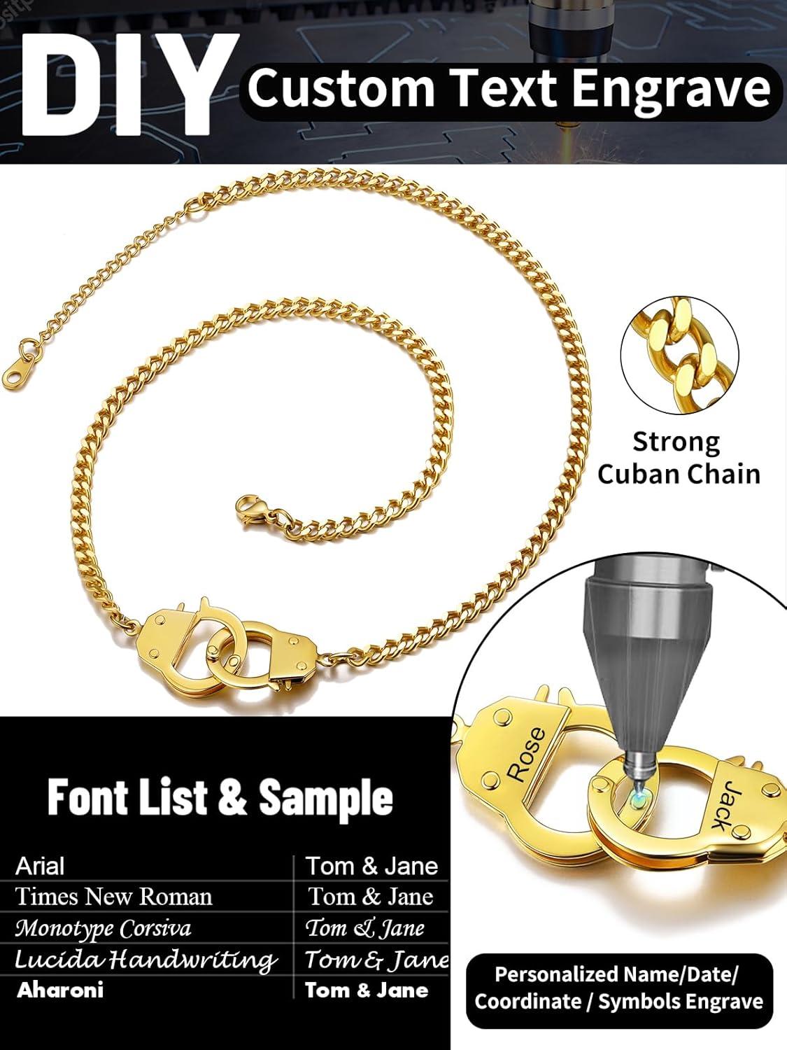 imageChainsHouse Handcuff Necklace Mens Stainless Steel Padlock Pendant 18K Gold PlatedBlack Cuban Chain Interlocking 18inch Mens Biker Punk Rocker Statement Jewelry for WomenC GoldCustom