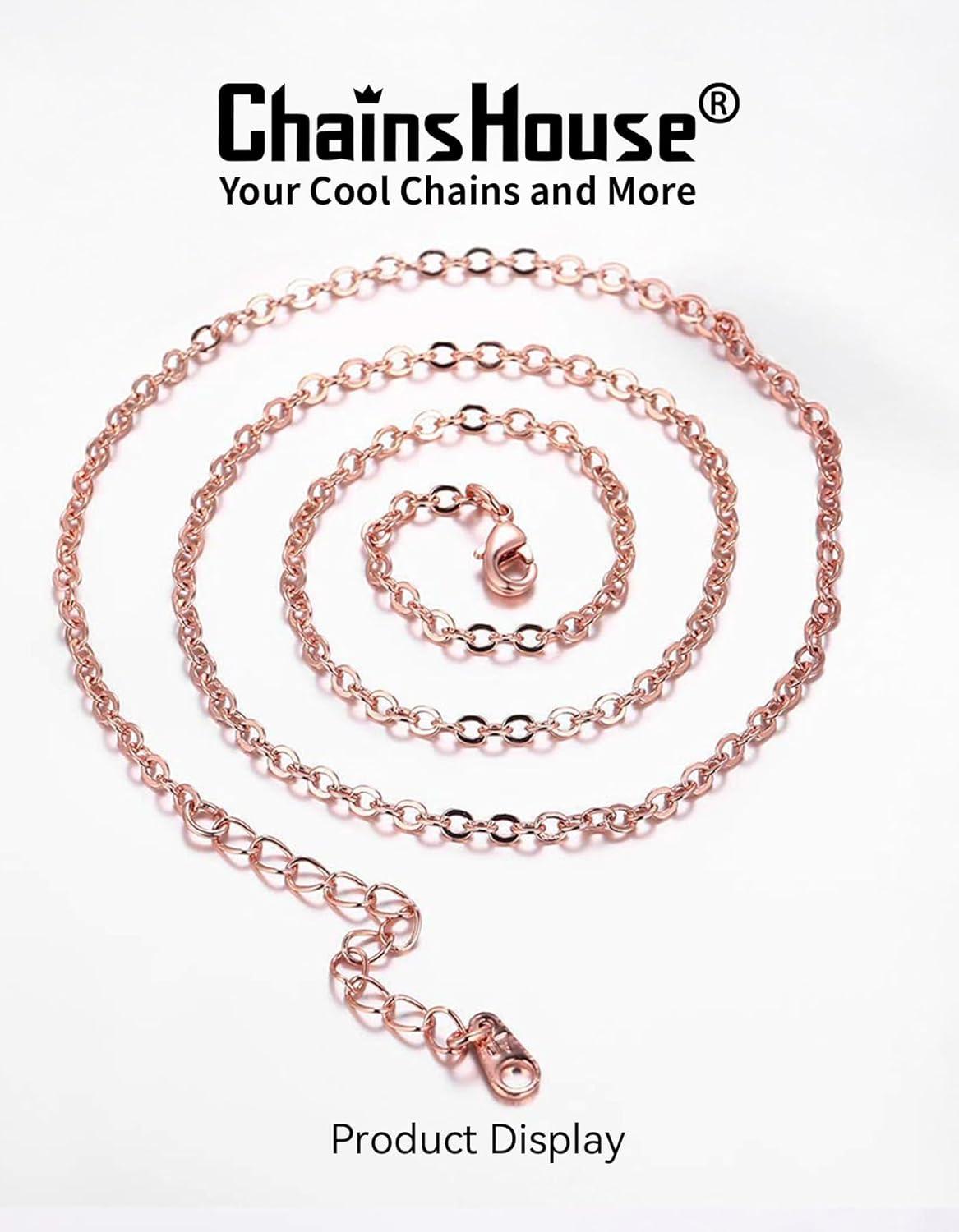 imageChainsHouse Thin Rolo Chain Necklaces for Women Men 14MM2MM Cable Chains with 5cm Extender Chain Stainless SteelBlack14K GoldRose Gold Plated Sturdy Womens Chain Necklaces 1630 InchG2mmrose gold