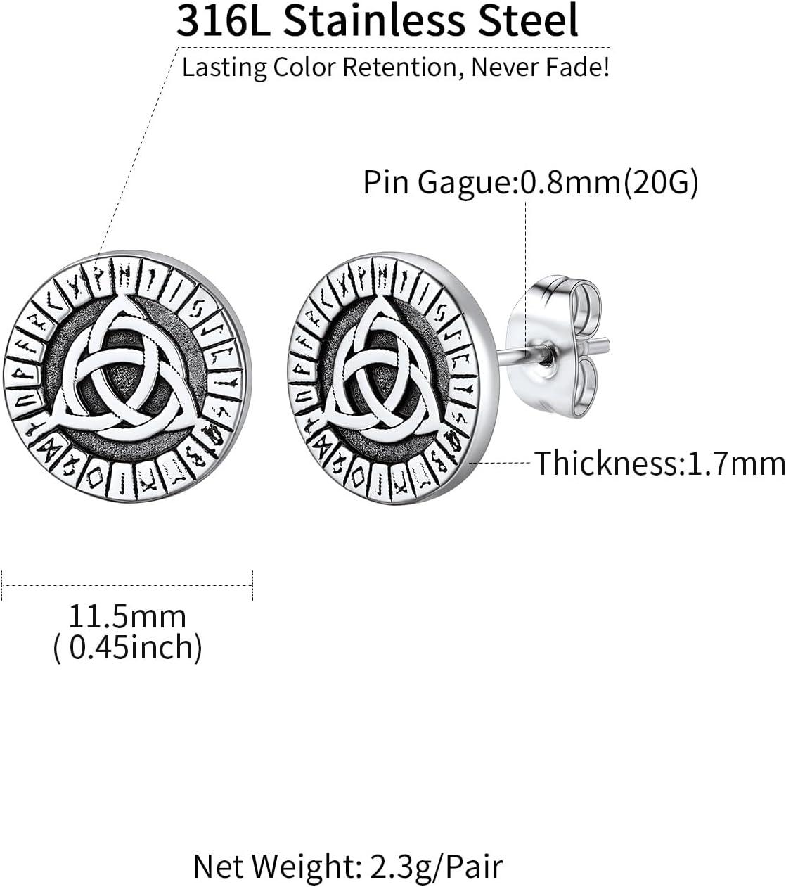 imageChainsHouse Viking Earrings for Men Raven SkullCeltic Cross Ear Studs Stainless SteelBlackGold Plated Punk Gothic Earrings Lightweight Hypoallergenic Stud Jewelry with Gift BoxBCeltic KnotSteel