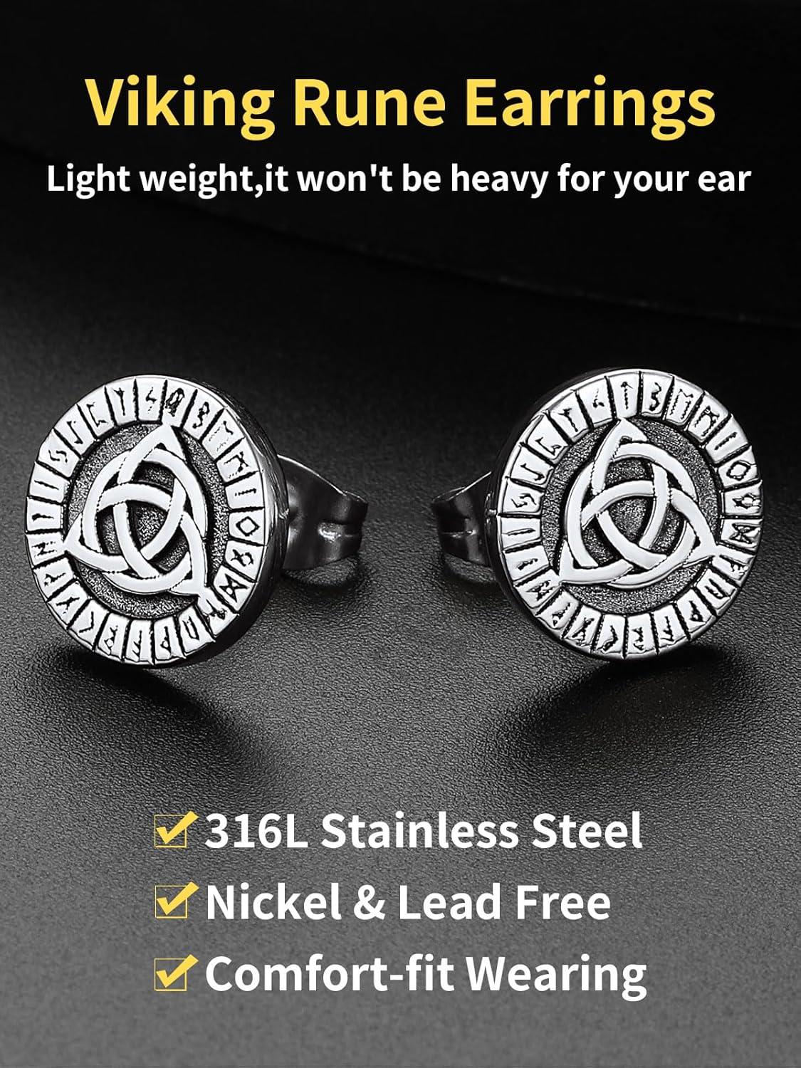 imageChainsHouse Viking Earrings for Men Raven SkullCeltic Cross Ear Studs Stainless SteelBlackGold Plated Punk Gothic Earrings Lightweight Hypoallergenic Stud Jewelry with Gift BoxBCeltic KnotSteel