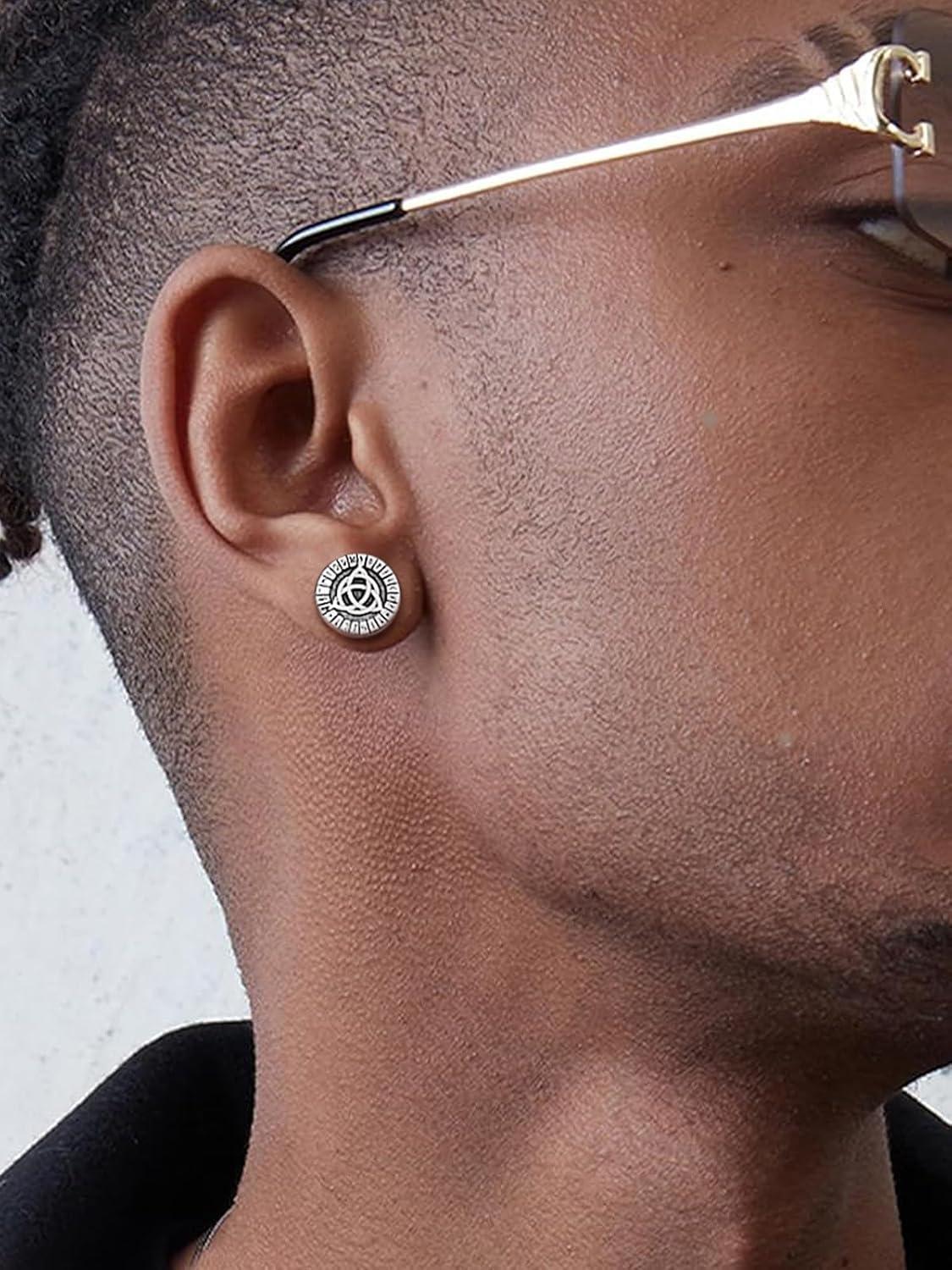 imageChainsHouse Viking Earrings for Men Raven SkullCeltic Cross Ear Studs Stainless SteelBlackGold Plated Punk Gothic Earrings Lightweight Hypoallergenic Stud Jewelry with Gift BoxBCeltic KnotSteel