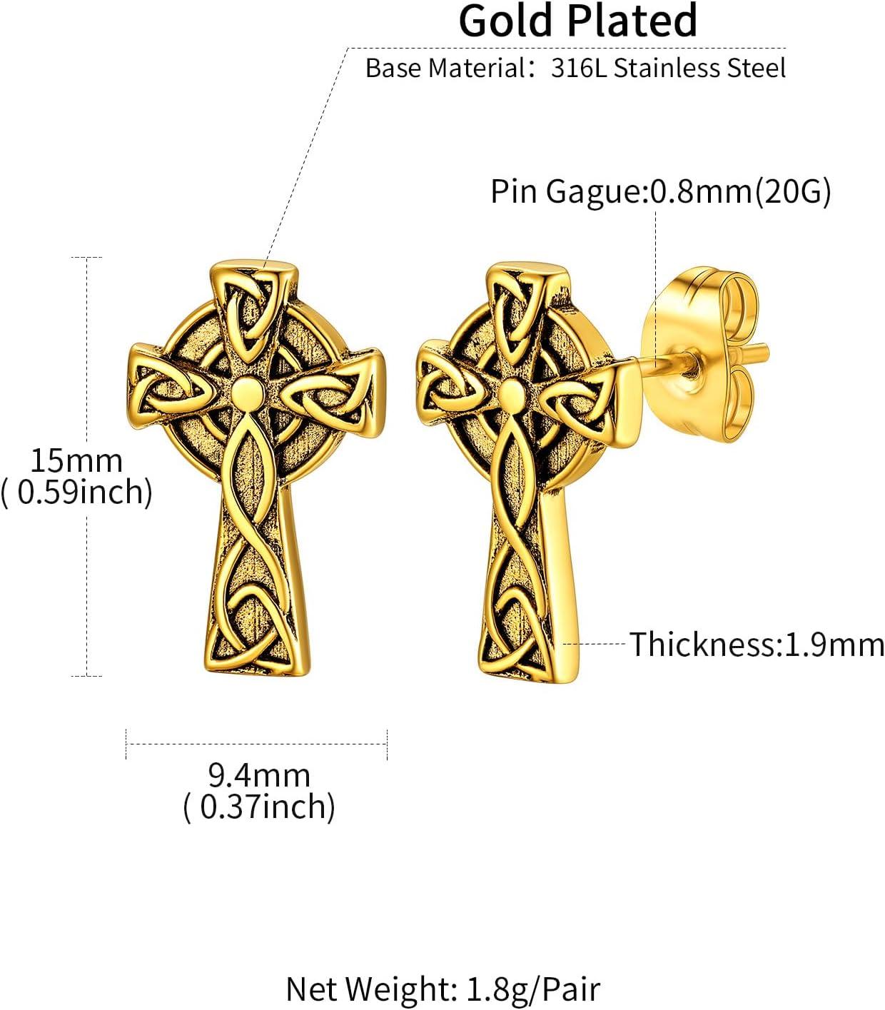 imageChainsHouse Viking Earrings for Men Raven SkullCeltic Cross Ear Studs Stainless SteelBlackGold Plated Punk Gothic Earrings Lightweight Hypoallergenic Stud Jewelry with Gift BoxCCeltic CrossGold