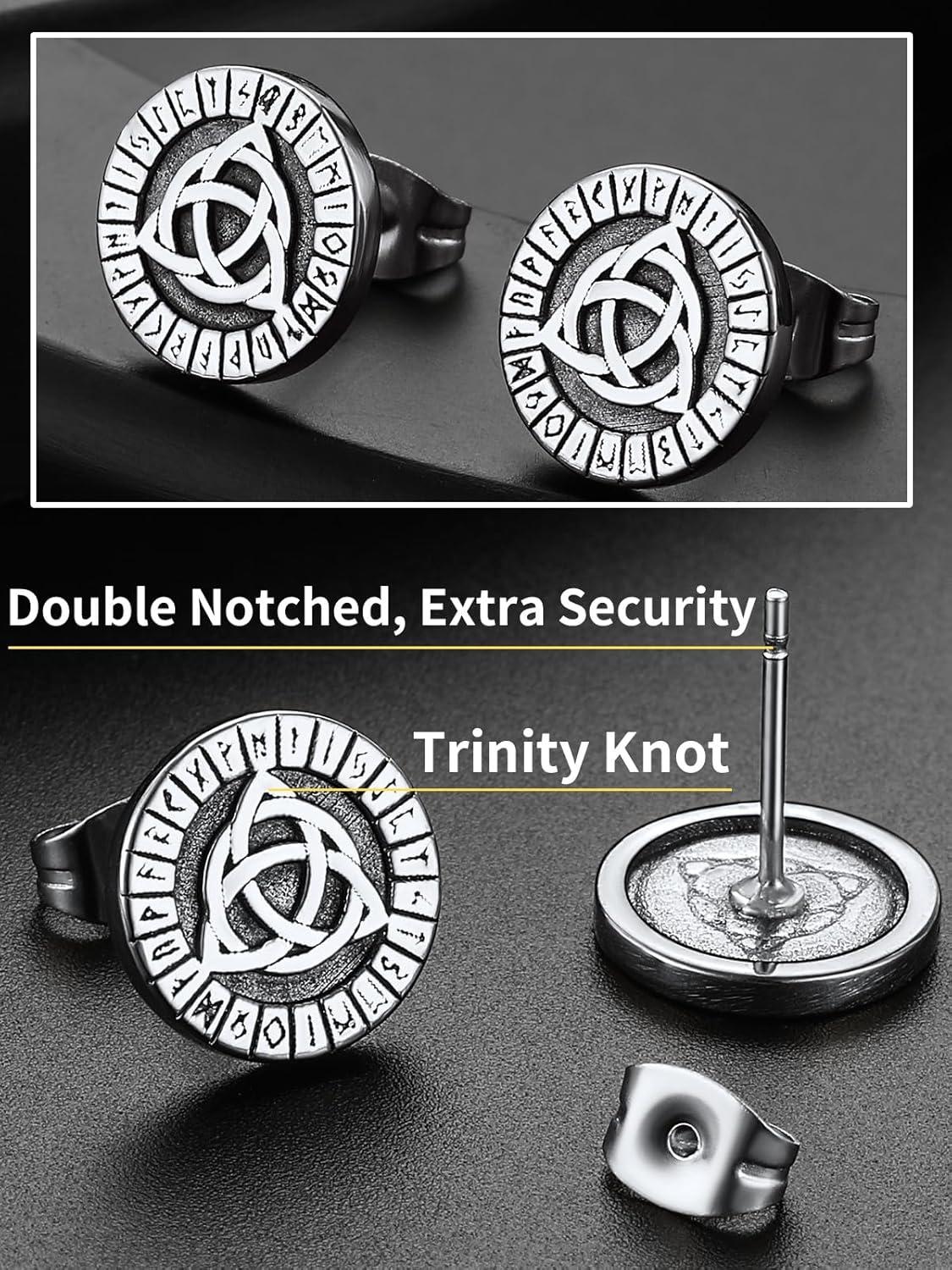 imageChainsHouse Viking Earrings for Men Raven SkullCeltic Cross Ear Studs Stainless SteelBlackGold Plated Punk Gothic Earrings Lightweight Hypoallergenic Stud Jewelry with Gift BoxBCeltic KnotSteel