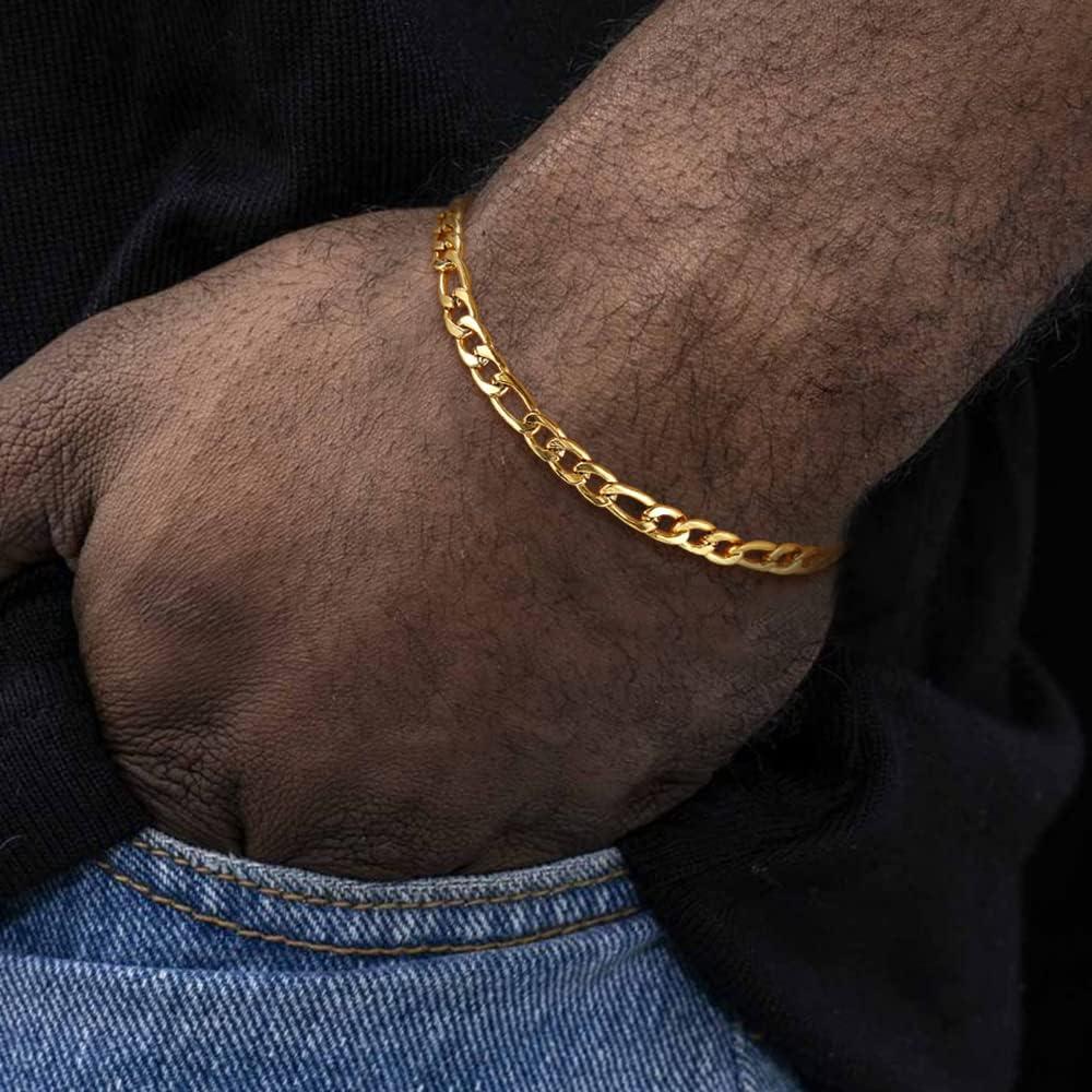 imageTRUMIUM 18k Gold Filled Link Chain Bracelets for Men Women 3mm DiamondCut Mens Gold Figaro Chain Length 789 inches3mm Figaro Chain Length 9 inches