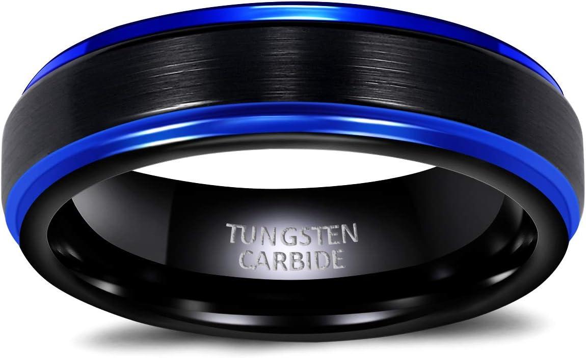 imageTRUMIUM 4mm 6mm 8mm Tungsten Rings for Men Women Silver Blue Rose Gold Plated Black Tungsten Wedding Band Matte Brushed Finish Comfort Fit Size 4156mm Black Blue
