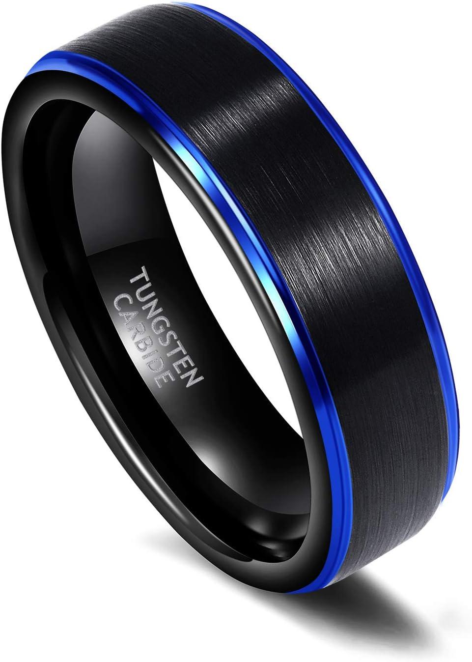 imageTRUMIUM 4mm 6mm 8mm Tungsten Rings for Men Women Silver Blue Rose Gold Plated Black Tungsten Wedding Band Matte Brushed Finish Comfort Fit Size 4156mm Black Blue
