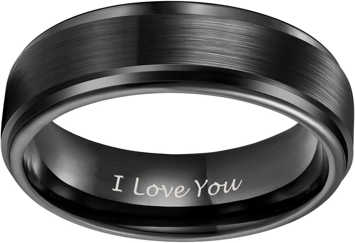 imageTRUMIUM 4mm 6mm 8mm Tungsten Rings for Men Women Silver Blue Rose Gold Plated Black Tungsten Wedding Band Matte Brushed Finish Comfort Fit Size 4156mm Black I Love YouStep Edge