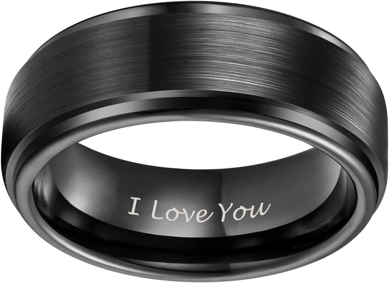 imageTRUMIUM 4mm 6mm 8mm Tungsten Rings for Men Women Silver Blue Rose Gold Plated Black Tungsten Wedding Band Matte Brushed Finish Comfort Fit Size 4158mm Black I Love YouStep Edge