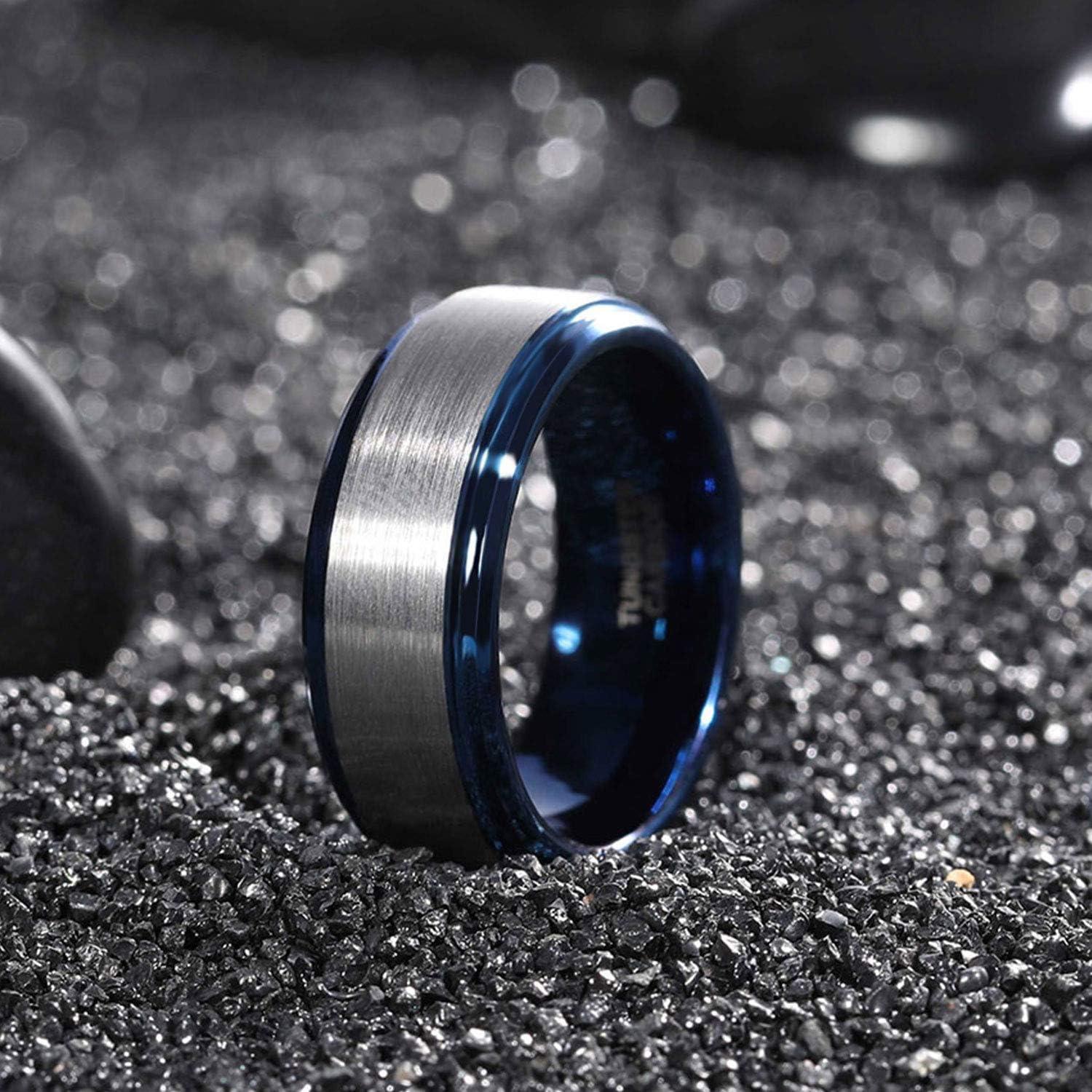 imageTRUMIUM 4mm 6mm 8mm Tungsten Rings for Men Women Silver Blue Rose Gold Plated Black Tungsten Wedding Band Matte Brushed Finish Comfort Fit Size 4158mm Blue