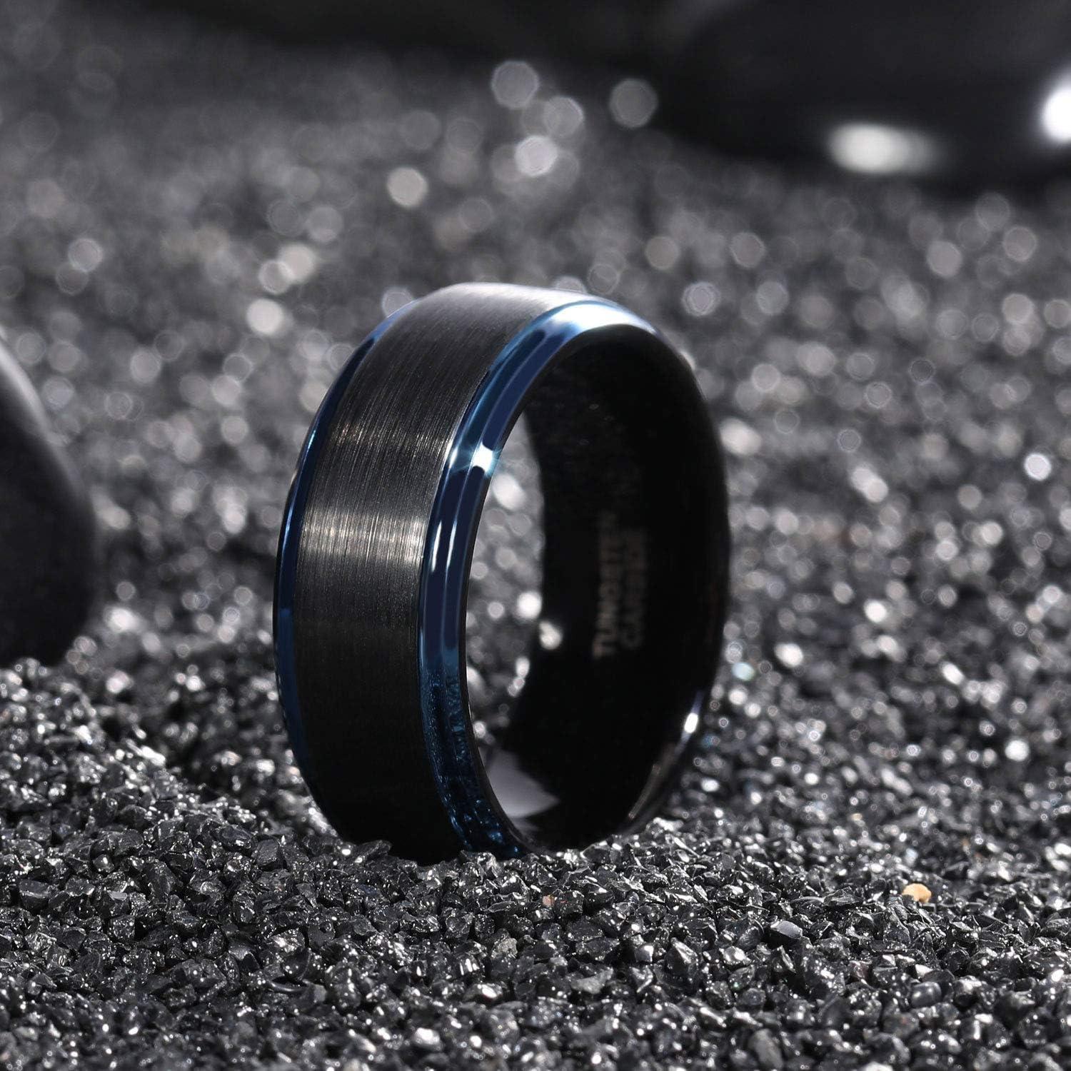 imageTRUMIUM 4mm 6mm 8mm Tungsten Rings for Men Women Silver Blue Rose Gold Plated Black Tungsten Wedding Band Matte Brushed Finish Comfort Fit Size 4158mm Black Blue