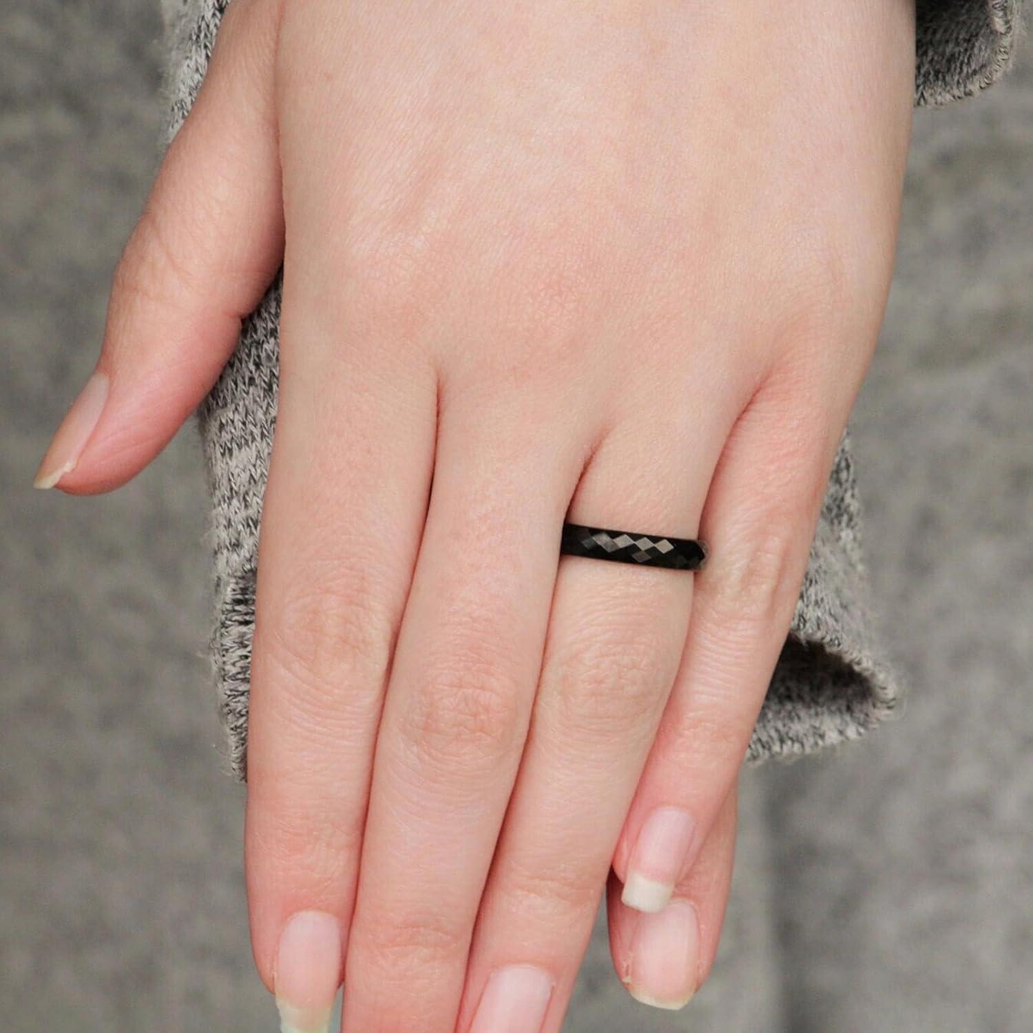 imageTRUMIUM 6mm 8mm Tungsten Rings for Men Women Hammered Black Gold Wedding Bands Matte Finished Engagement Promise Couple Ring Size 6144mm Black