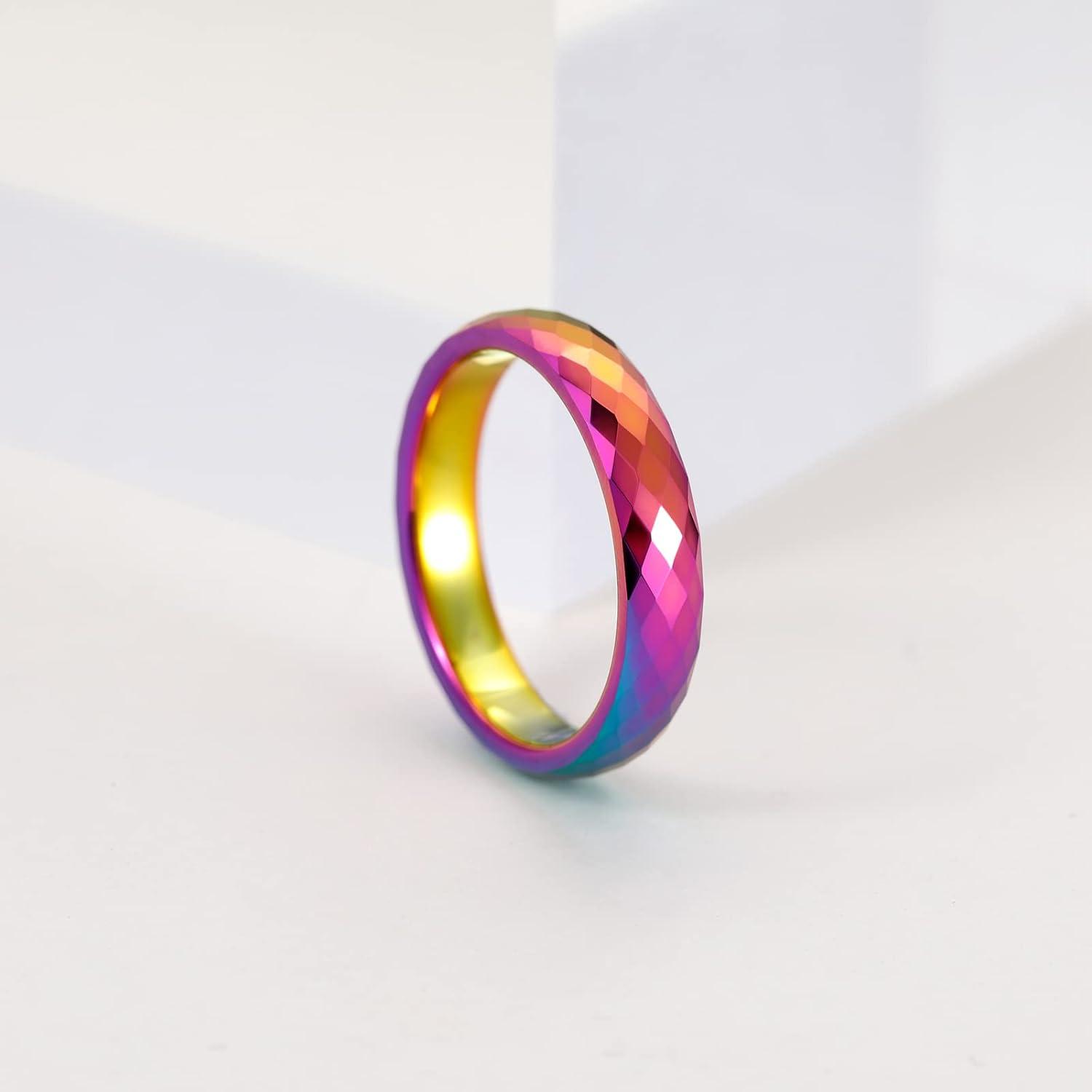 imageTRUMIUM 6mm 8mm Tungsten Rings for Men Women Hammered Black Gold Wedding Bands Matte Finished Engagement Promise Couple Ring Size 6144mm Faceted Rainbow