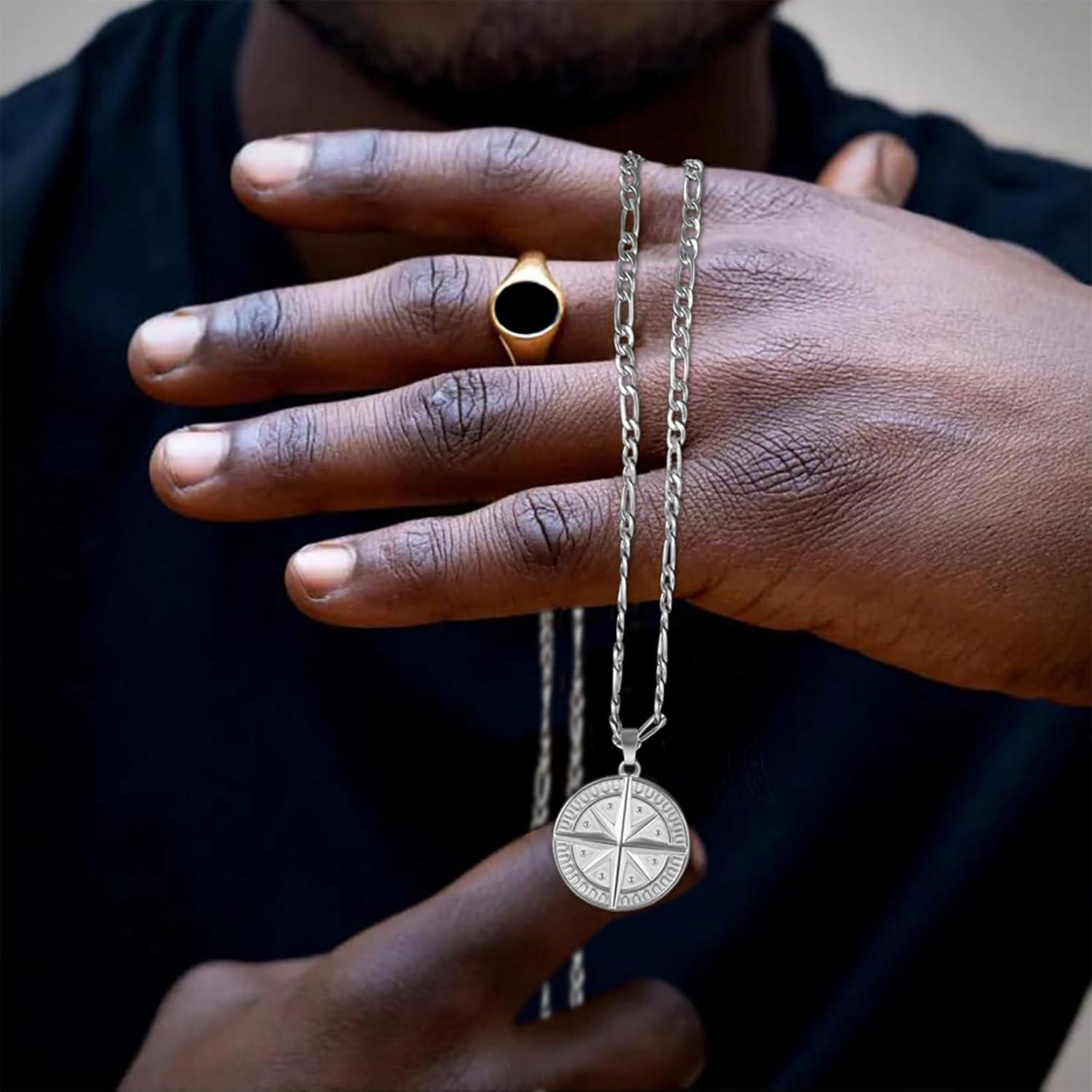 imageTRUMIUM Compass Necklace for Mens Womens 18k Gold Silver Plated Pendant Necklaces Stainless Steel Rope Chain 22inches with 2quot Chain ExtendersCompassSilver