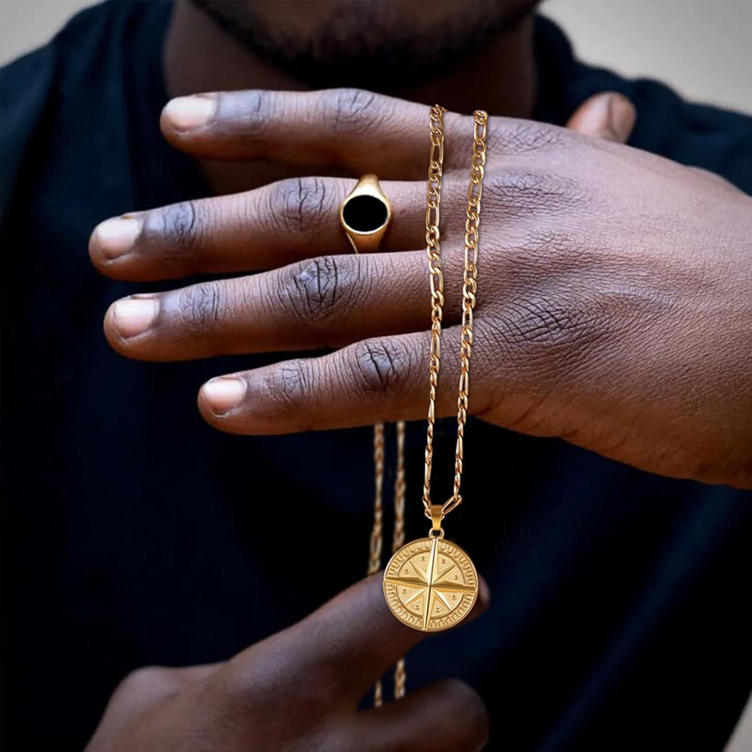 imageTRUMIUM Compass Necklace for Mens Womens 18k Gold Silver Plated Pendant Necklaces Stainless Steel Rope Chain 22inches with 2quot Chain ExtendersCompassGold