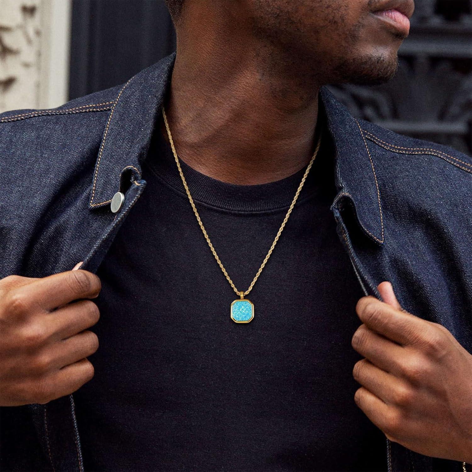 imageTRUMIUM Compass Necklace for Mens Womens 18k Gold Silver Plated Pendant Necklaces Stainless Steel Rope Chain 22inches with 2quot Chain ExtendersOpal