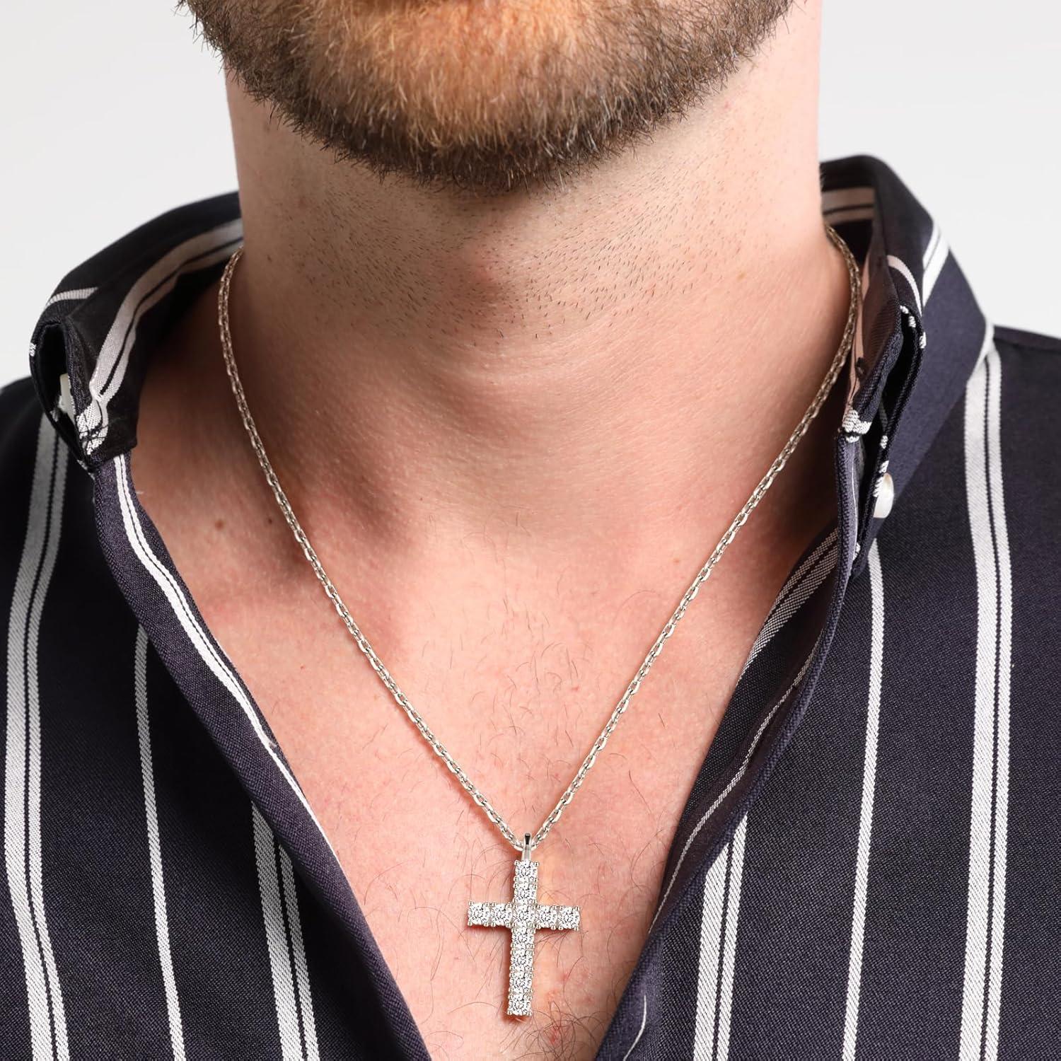 imageTRUMIUM Cross Necklace for Men Women 14K 18K Gold Silver Plated Cubic Zirconia Christian Faith Pendant Necklaces Everyday Jewelry with 5cm Chain ExtendersSilver Cross