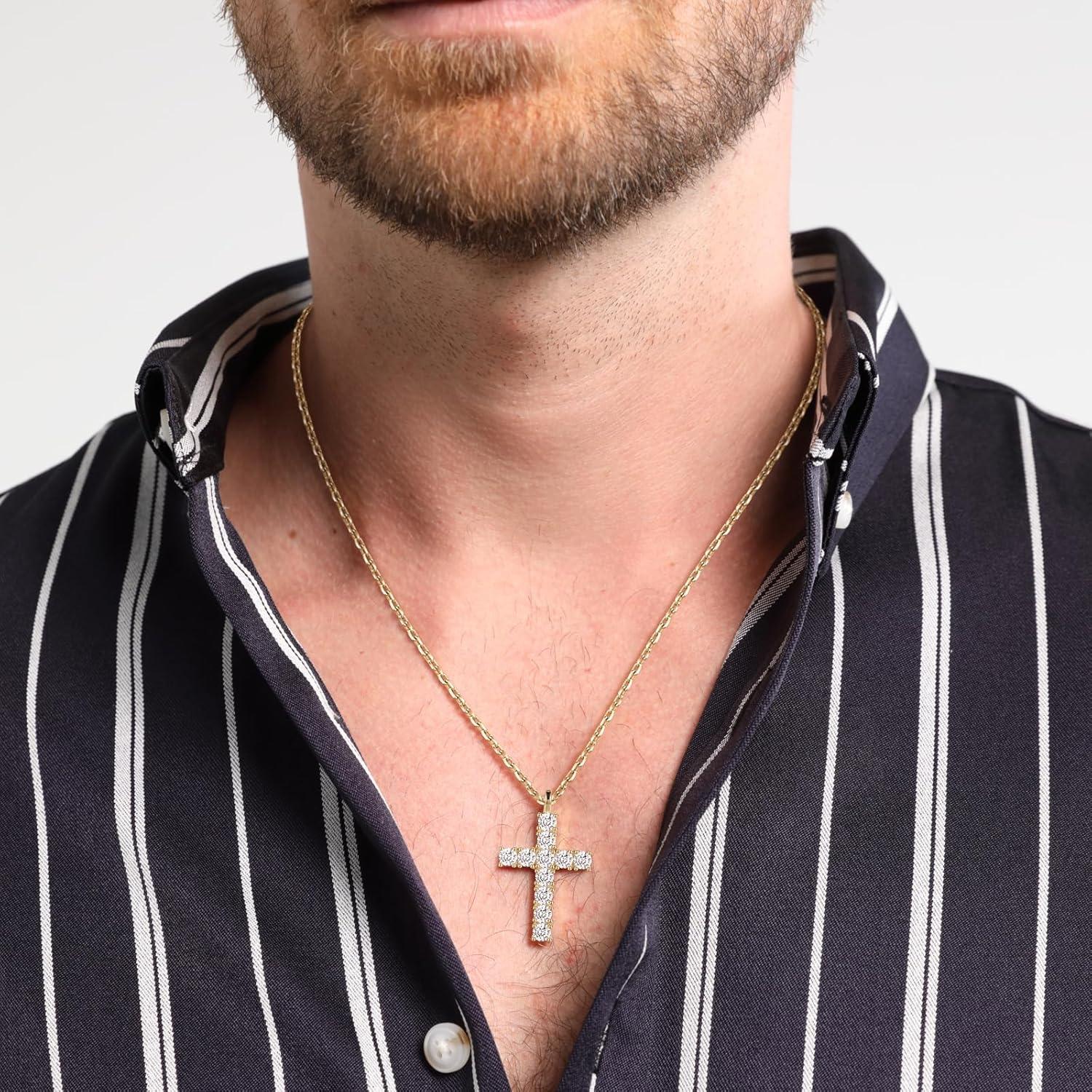 imageTRUMIUM Cross Necklace for Men Women 14K 18K Gold Silver Plated Cubic Zirconia Christian Faith Pendant Necklaces Everyday Jewelry with 5cm Chain ExtendersGold Cross
