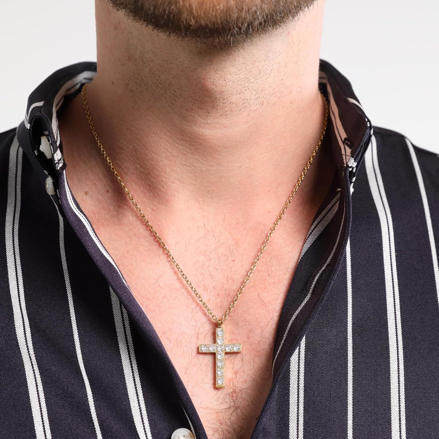imageTRUMIUM Cross Necklace for Men Women 14K 18K Gold Silver Plated Cubic Zirconia Christian Faith Pendant Necklaces Everyday Jewelry with 5cm Chain ExtendersCross Flat Type