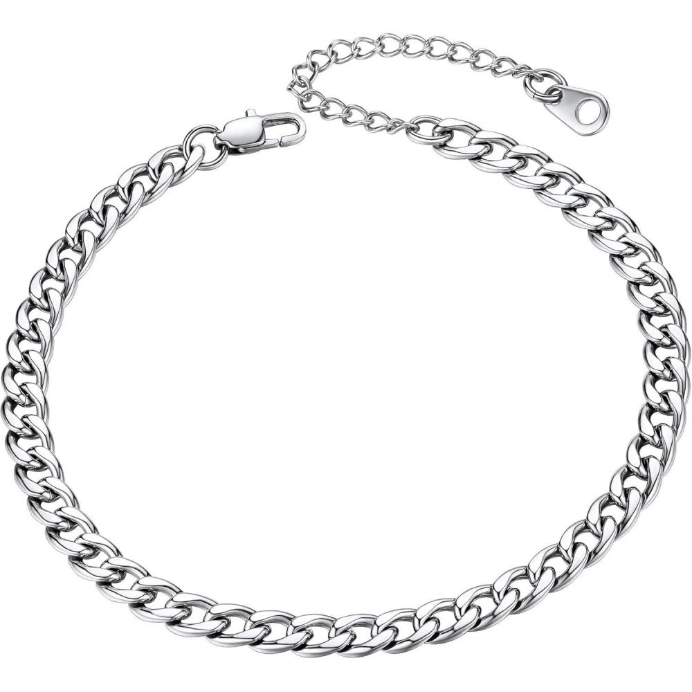 imageChainsHouse Ankle Bracelets for Women Stainless Steel Beaded Chain Ankle Bracelet Womens Heart Anklets for Summer Beach Jewelry GiftsB cuban5mmstainless
