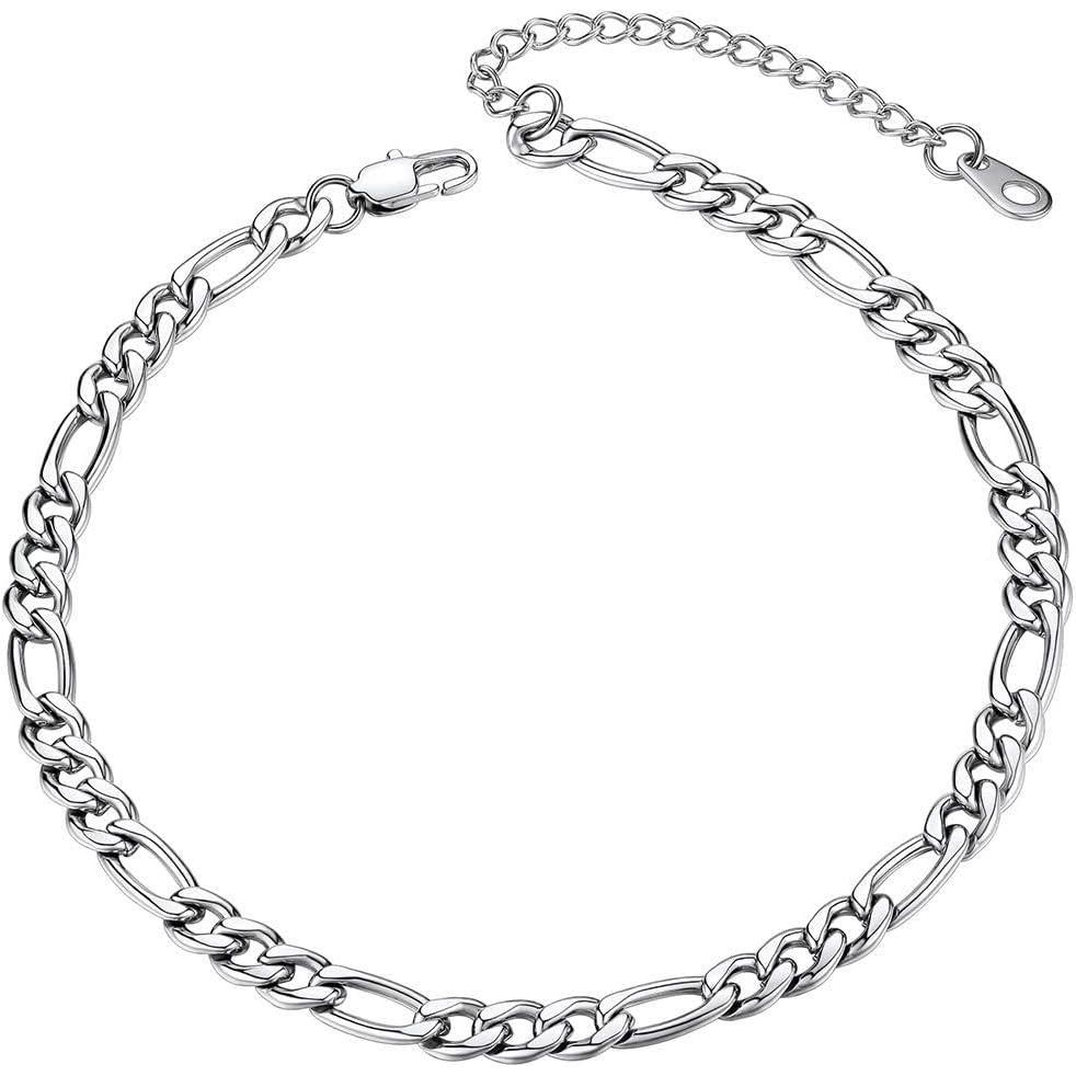 imageChainsHouse Ankle Bracelets for Women Stainless Steel Beaded Chain Ankle Bracelet Womens Heart Anklets for Summer Beach Jewelry GiftsE figaro5mmstainless steel