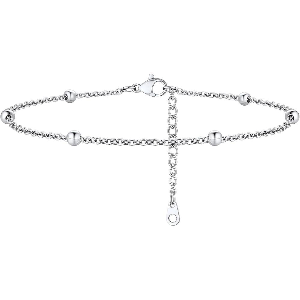 imageChainsHouse Ankle Bracelets for Women Stainless Steel Beaded Chain Ankle Bracelet Womens Heart Anklets for Summer Beach Jewelry GiftsI bead35mmstainless steel