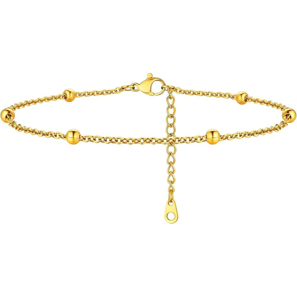 imageChainsHouse Ankle Bracelets for Women Stainless Steel Beaded Chain Ankle Bracelet Womens Heart Anklets for Summer Beach Jewelry GiftsJ bead35mmgold plated