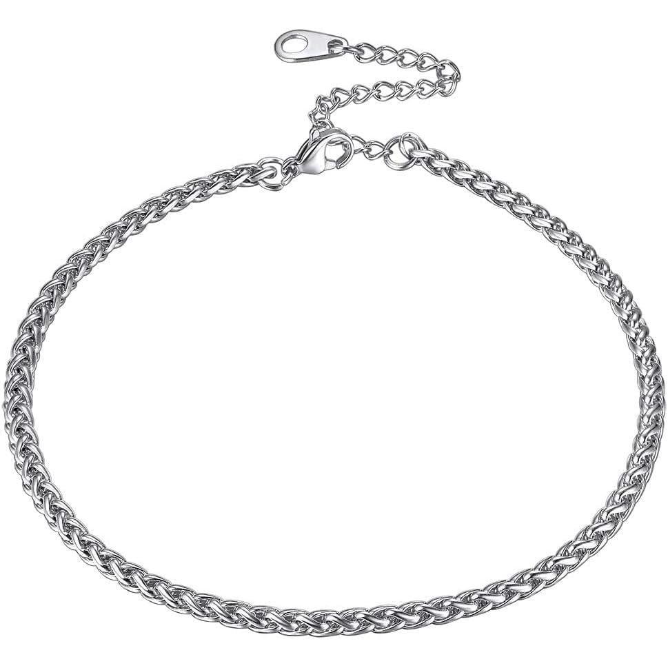 imageChainsHouse Ankle Bracelets for Women Stainless Steel Beaded Chain Ankle Bracelet Womens Heart Anklets for Summer Beach Jewelry GiftsO wheat3mmstainless