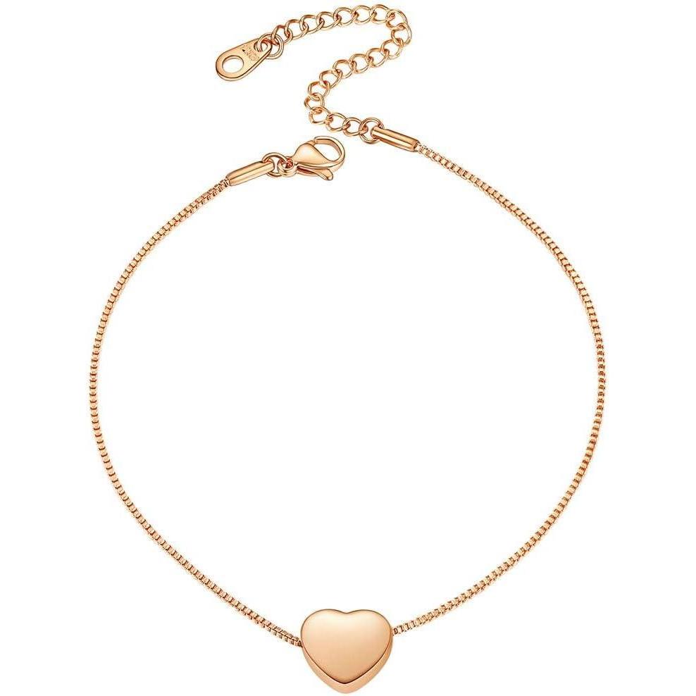 imageChainsHouse Ankle Bracelets for Women Stainless Steel Beaded Chain Ankle Bracelet Womens Heart Anklets for Summer Beach Jewelry GiftsQ heartrose gold