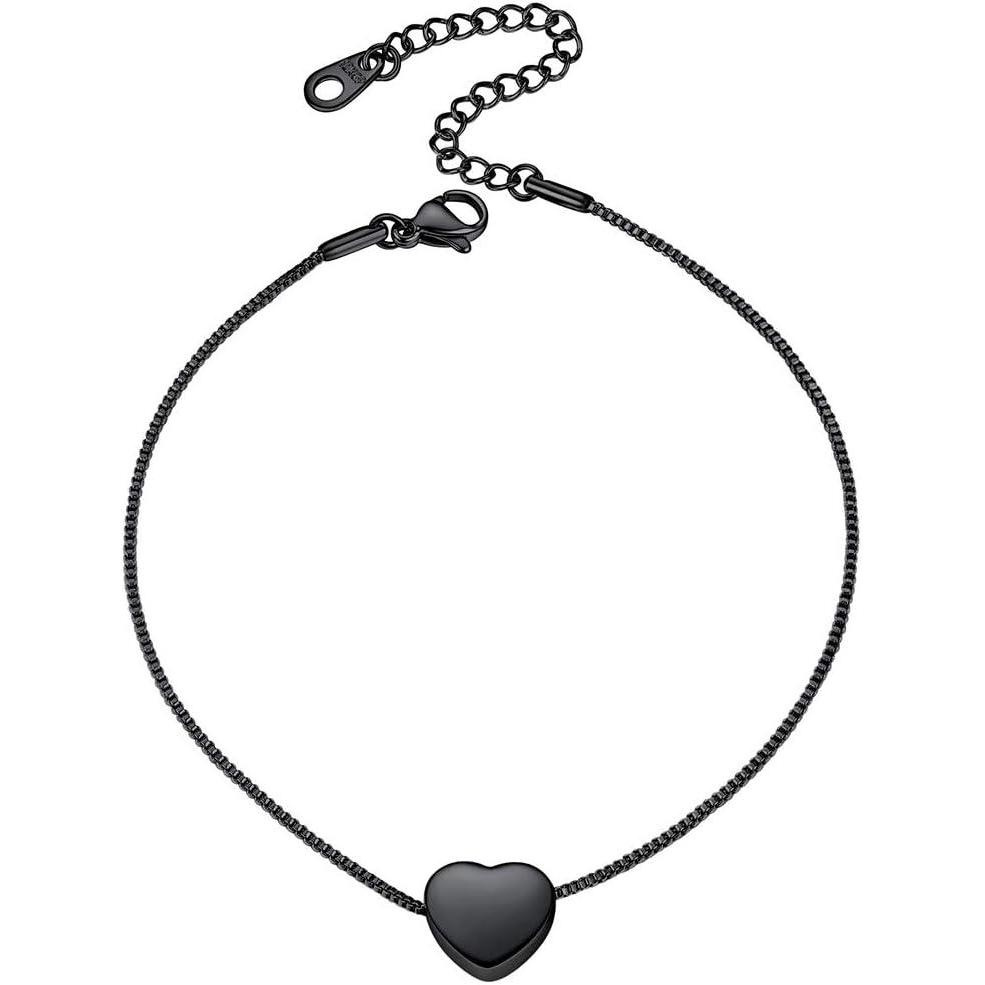 imageChainsHouse Ankle Bracelets for Women Stainless Steel Beaded Chain Ankle Bracelet Womens Heart Anklets for Summer Beach Jewelry GiftsT heartblack